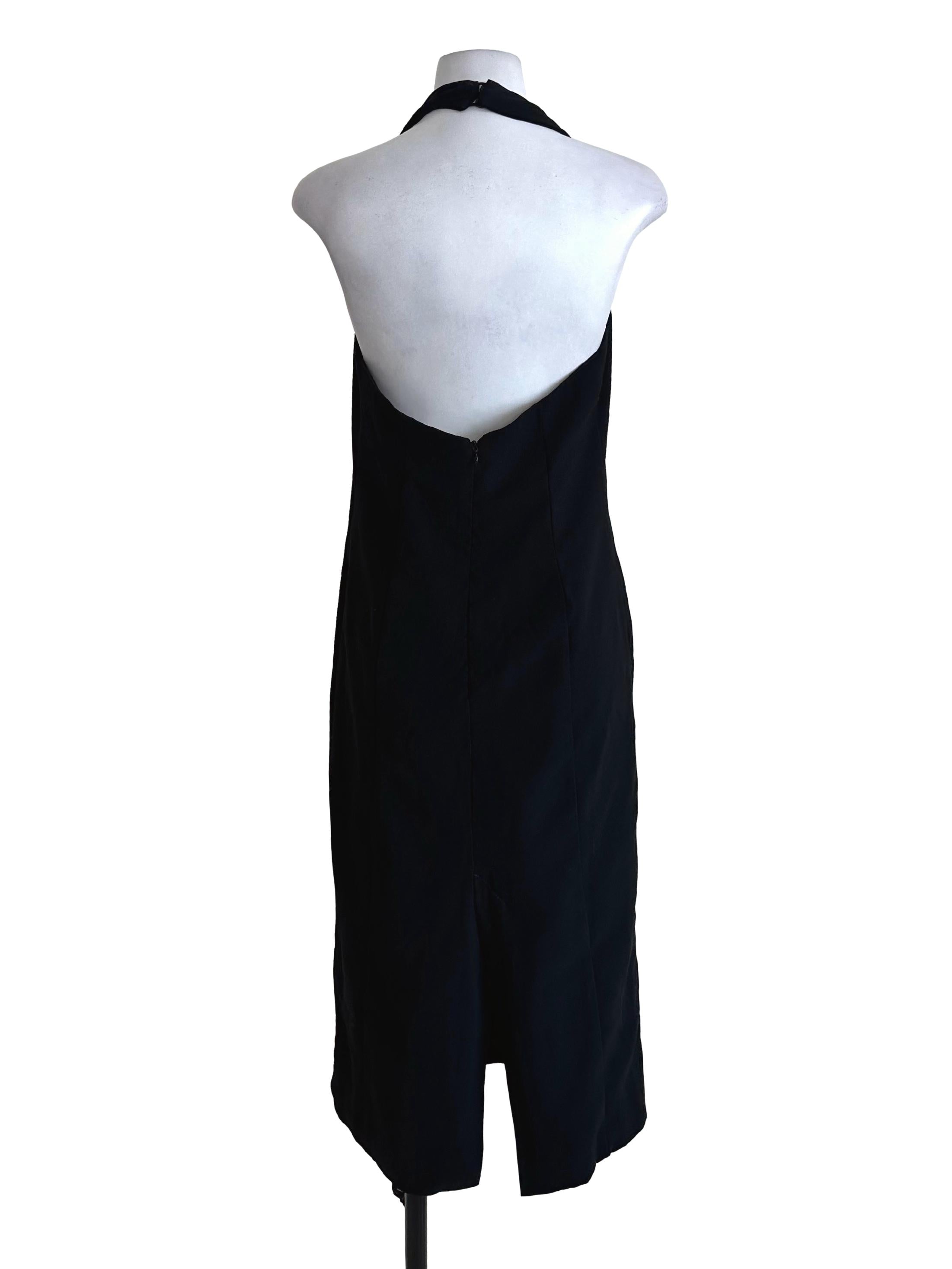 Black Halter Backless Slit Dress