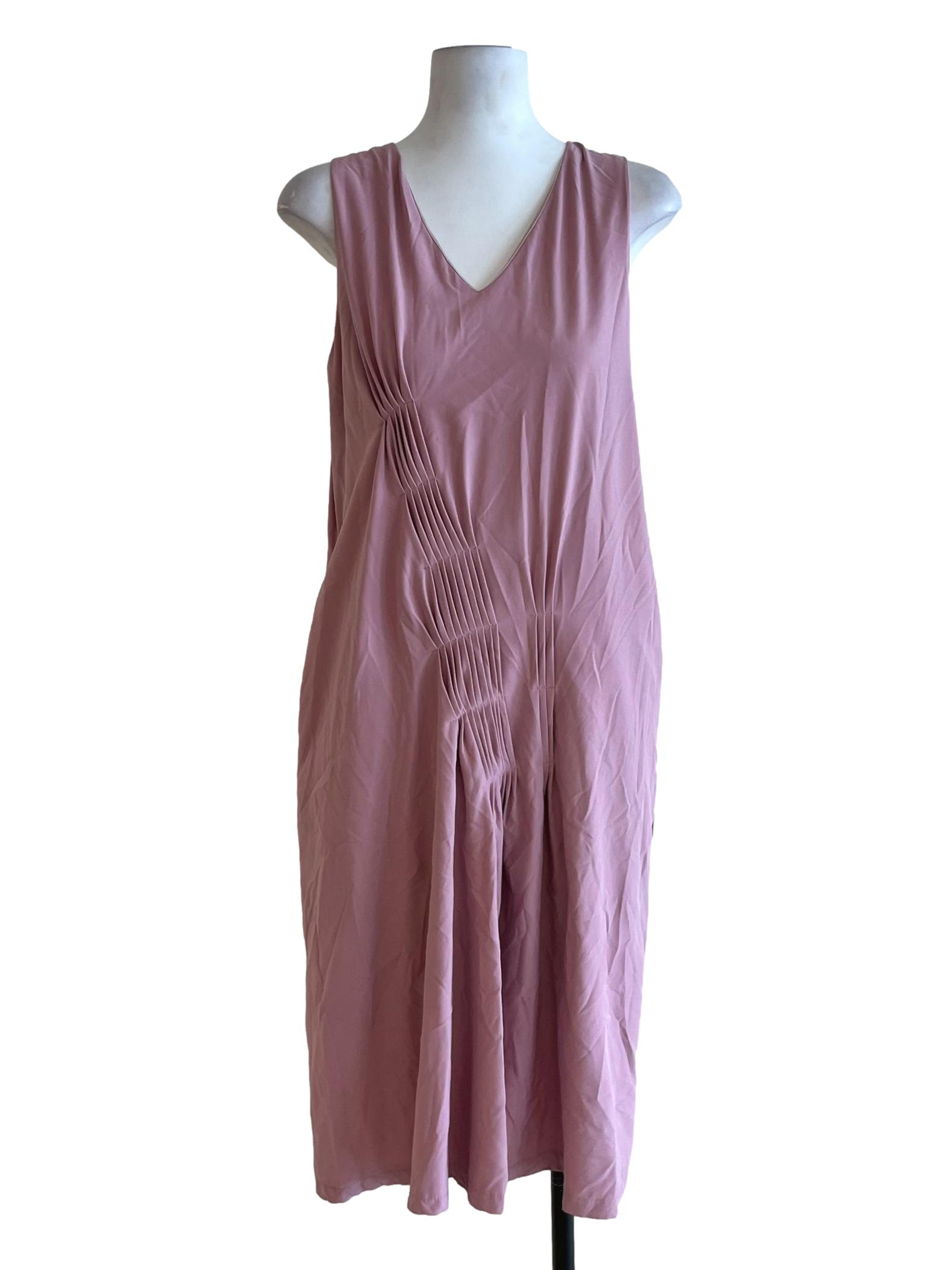 Flamingo Pink V-Neckline Sheath Dress
