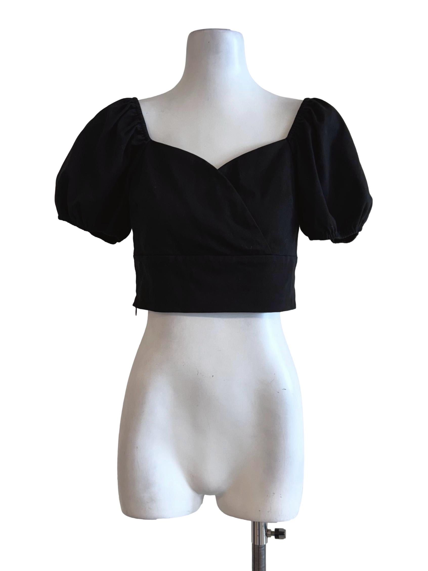 Ink Black Bubble Sleeve Crop Top