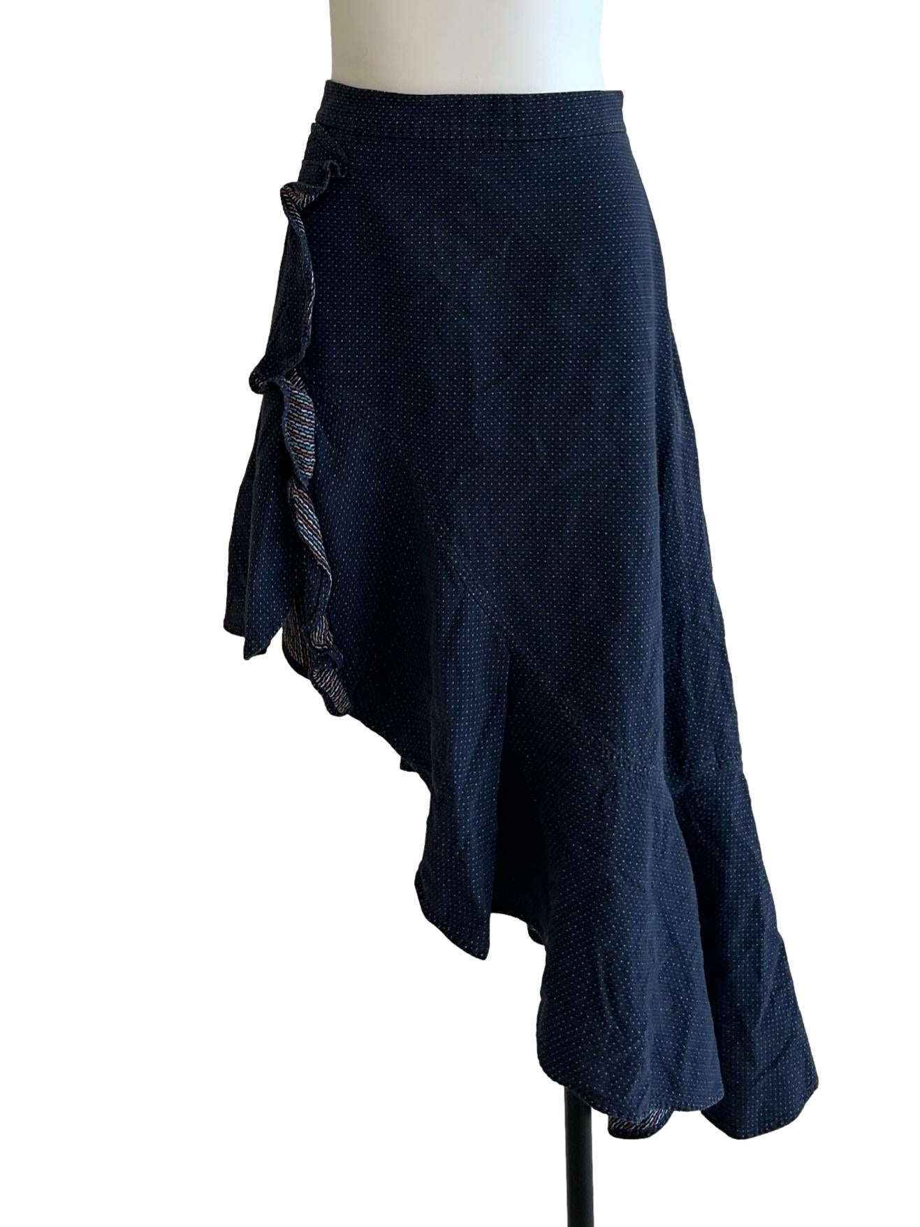 Indigo Blue Polka Dot Asymmetrical Skirt