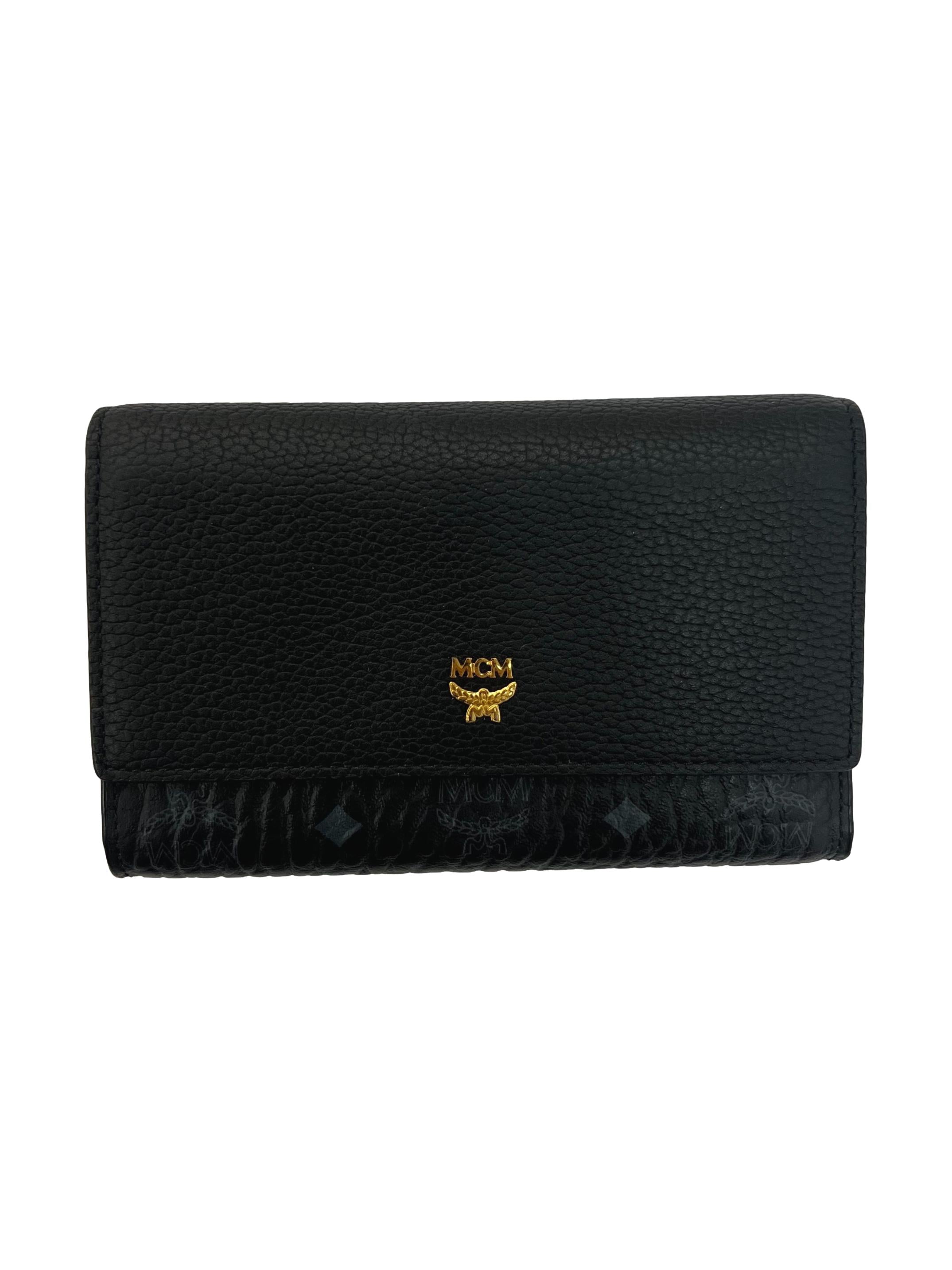 Black With Salmon Pink Interior Semi Long Wallet