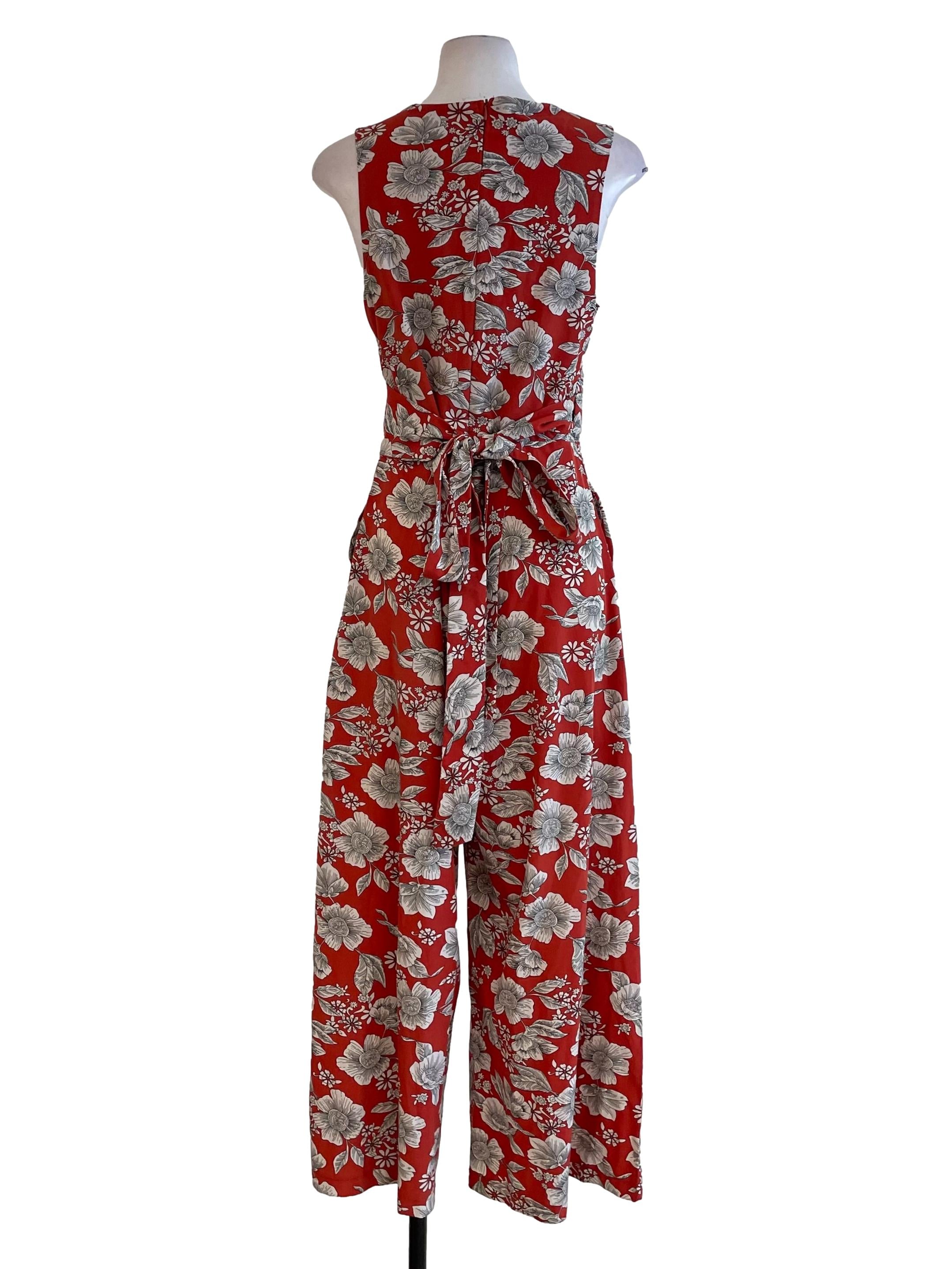 Fire Red Floral V Neck Jumpsuit