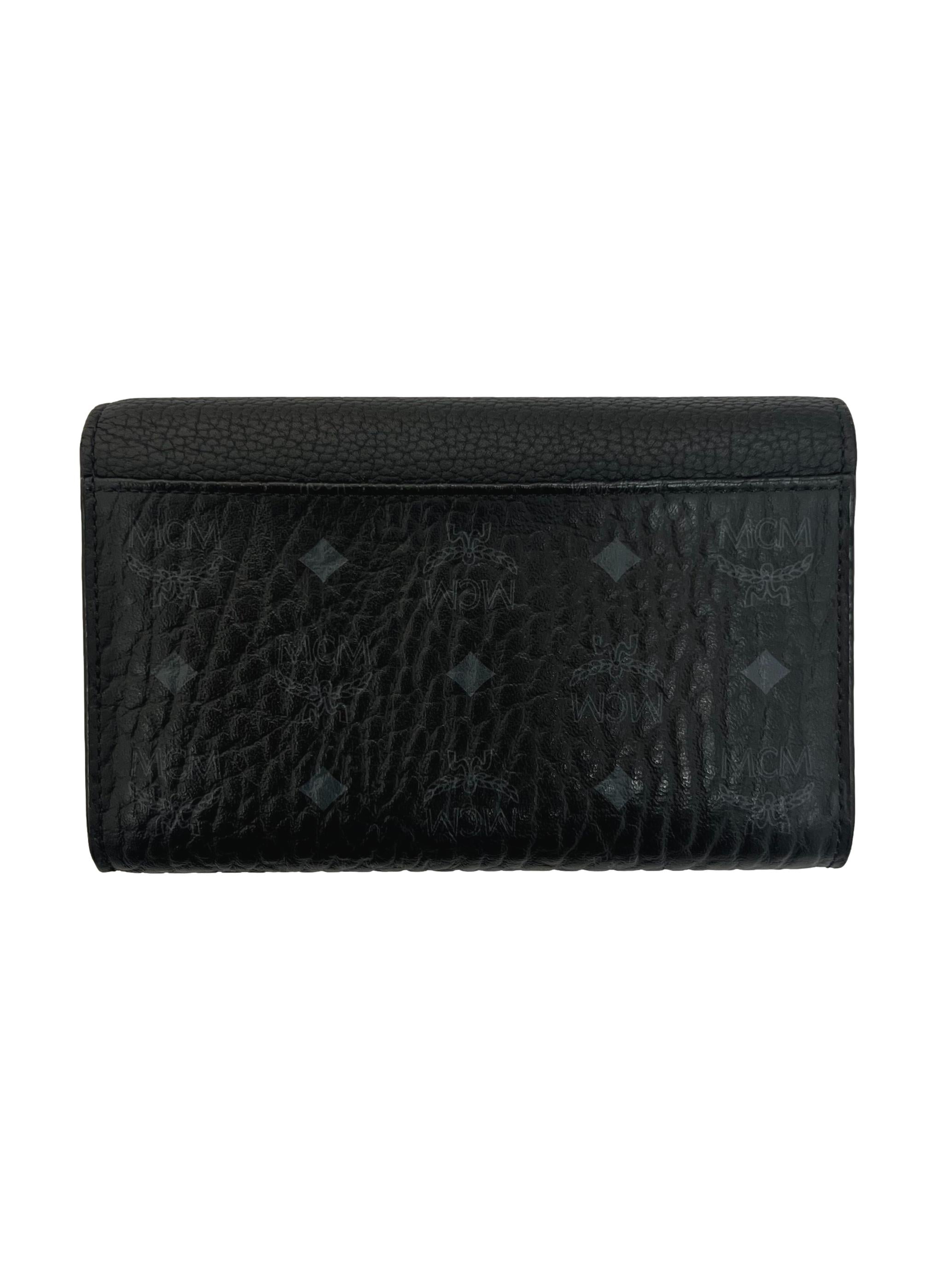 Black With Salmon Pink Interior Semi Long Wallet