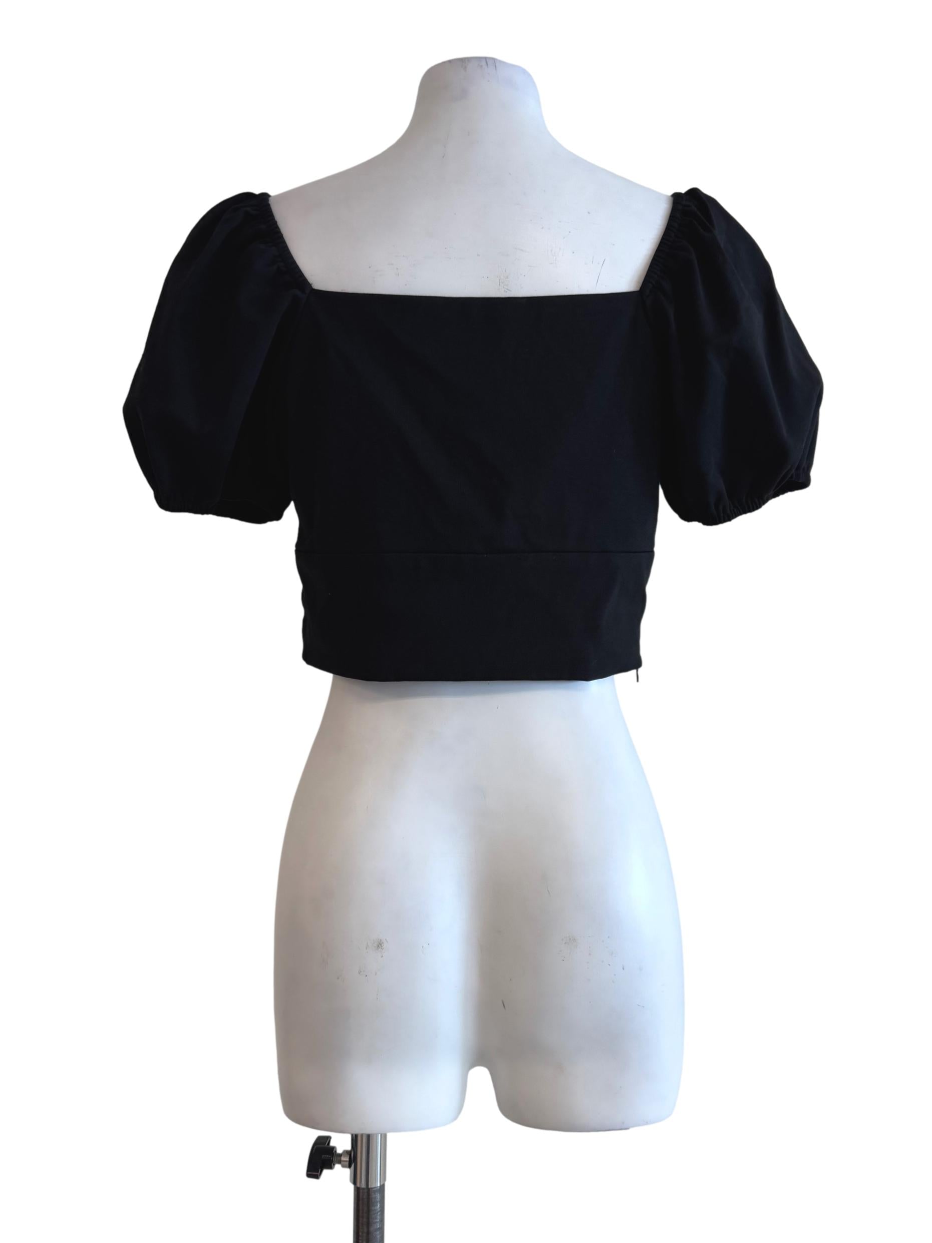 Ink Black Bubble Sleeve Crop Top