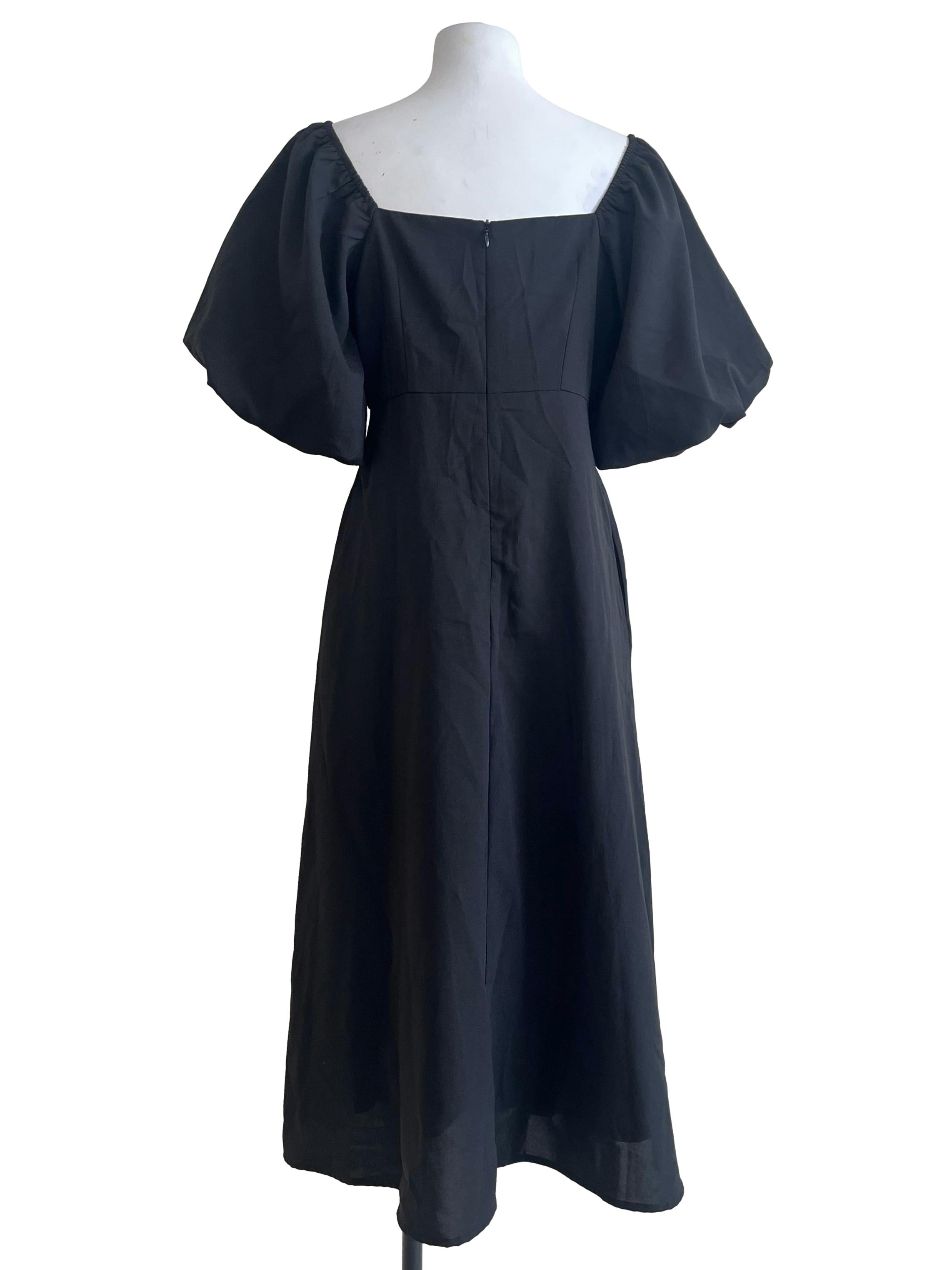 Jet Black Puff Sleeve A-Line Dress