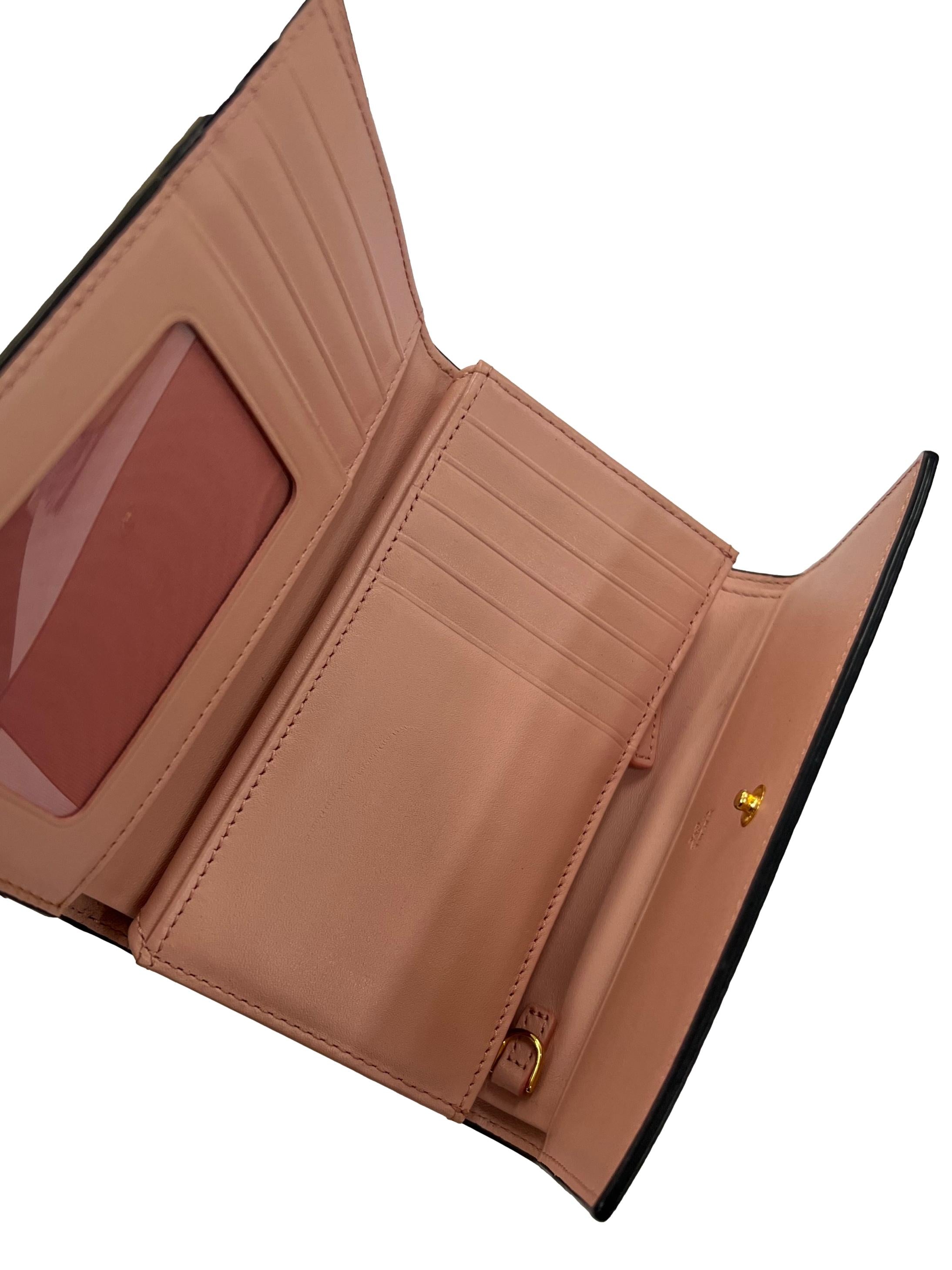 Black With Salmon Pink Interior Semi Long Wallet