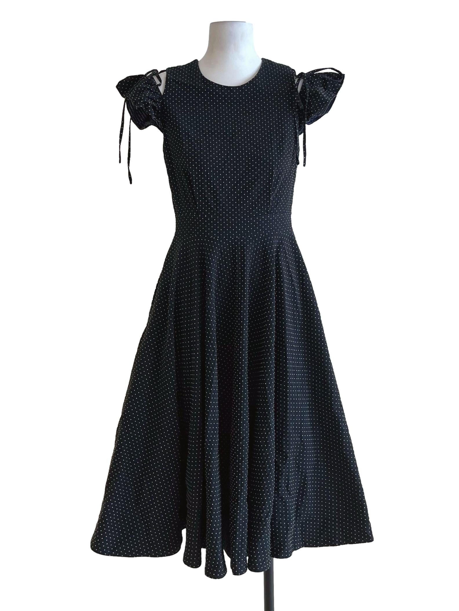Black Polka Dot Cutout Sleeve Dress