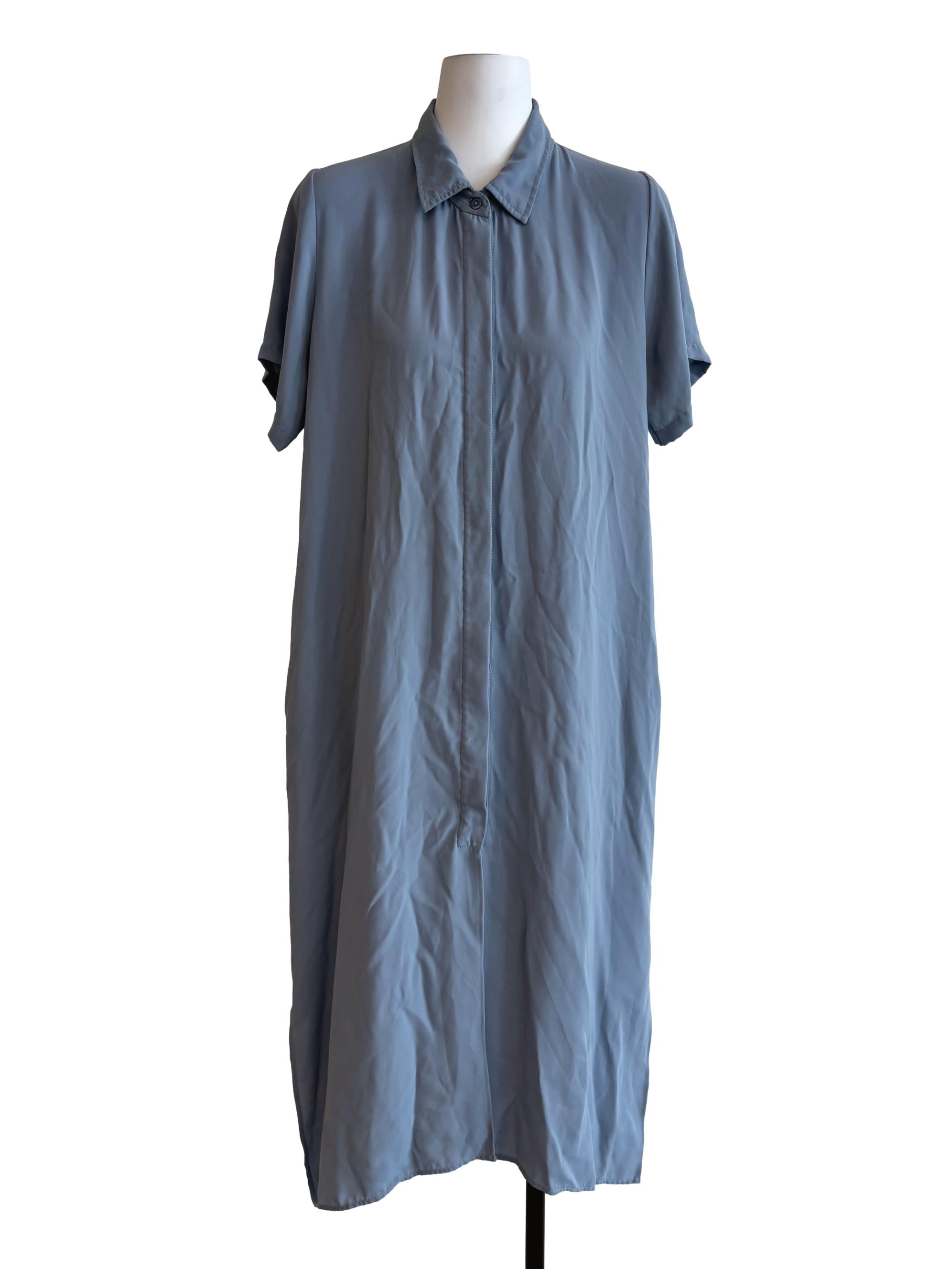 Sky Blue Buttoned Shift Dress