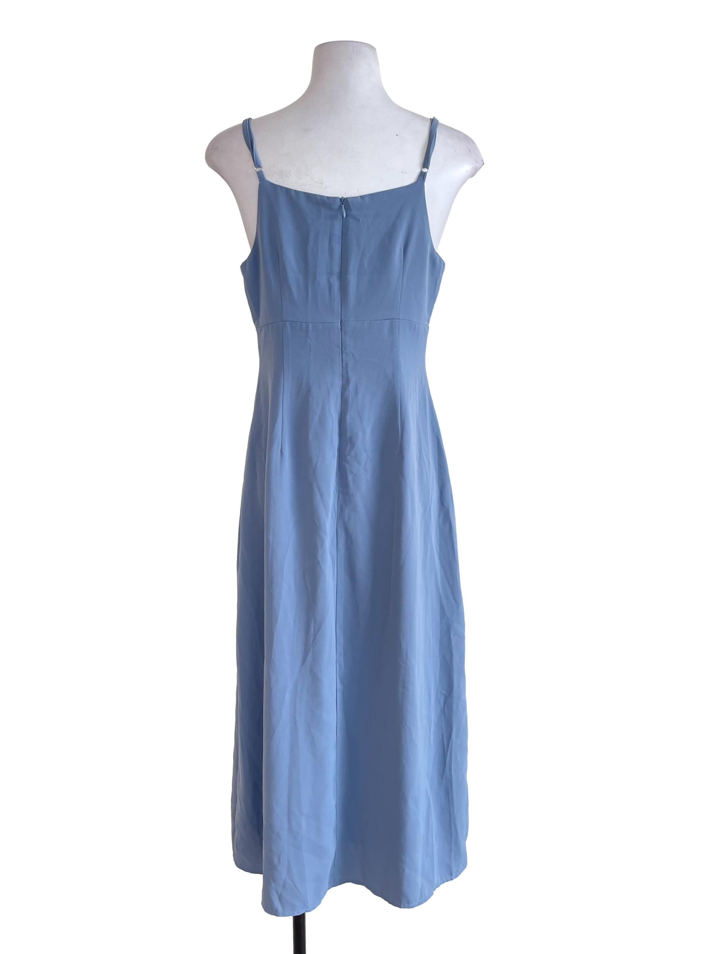 Stone Blue Ruched Front Slit Dress