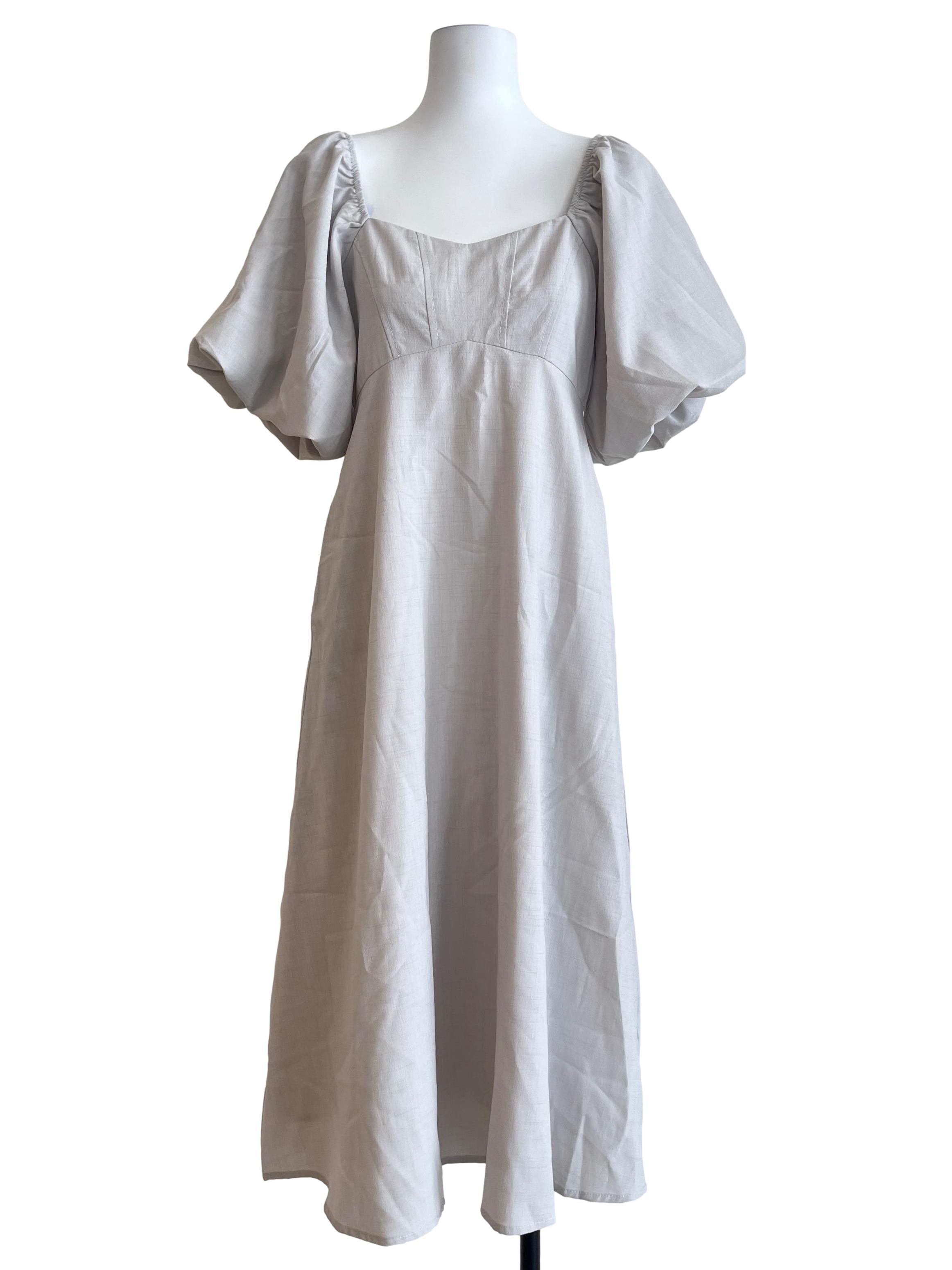 Cloud Grey Puff Sleeve A-Line Dress