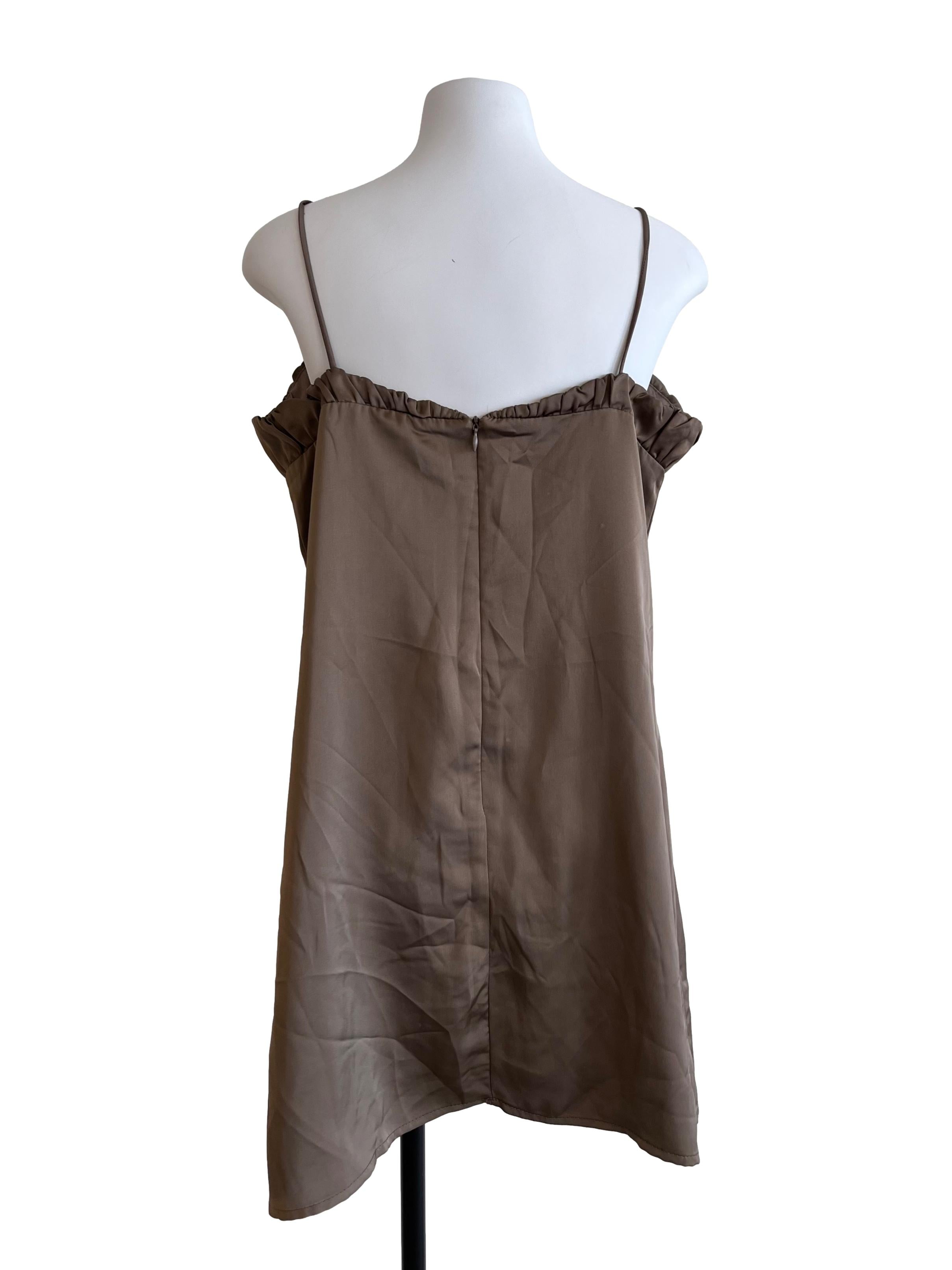 Toffee Brown Ruched Neckline Dress