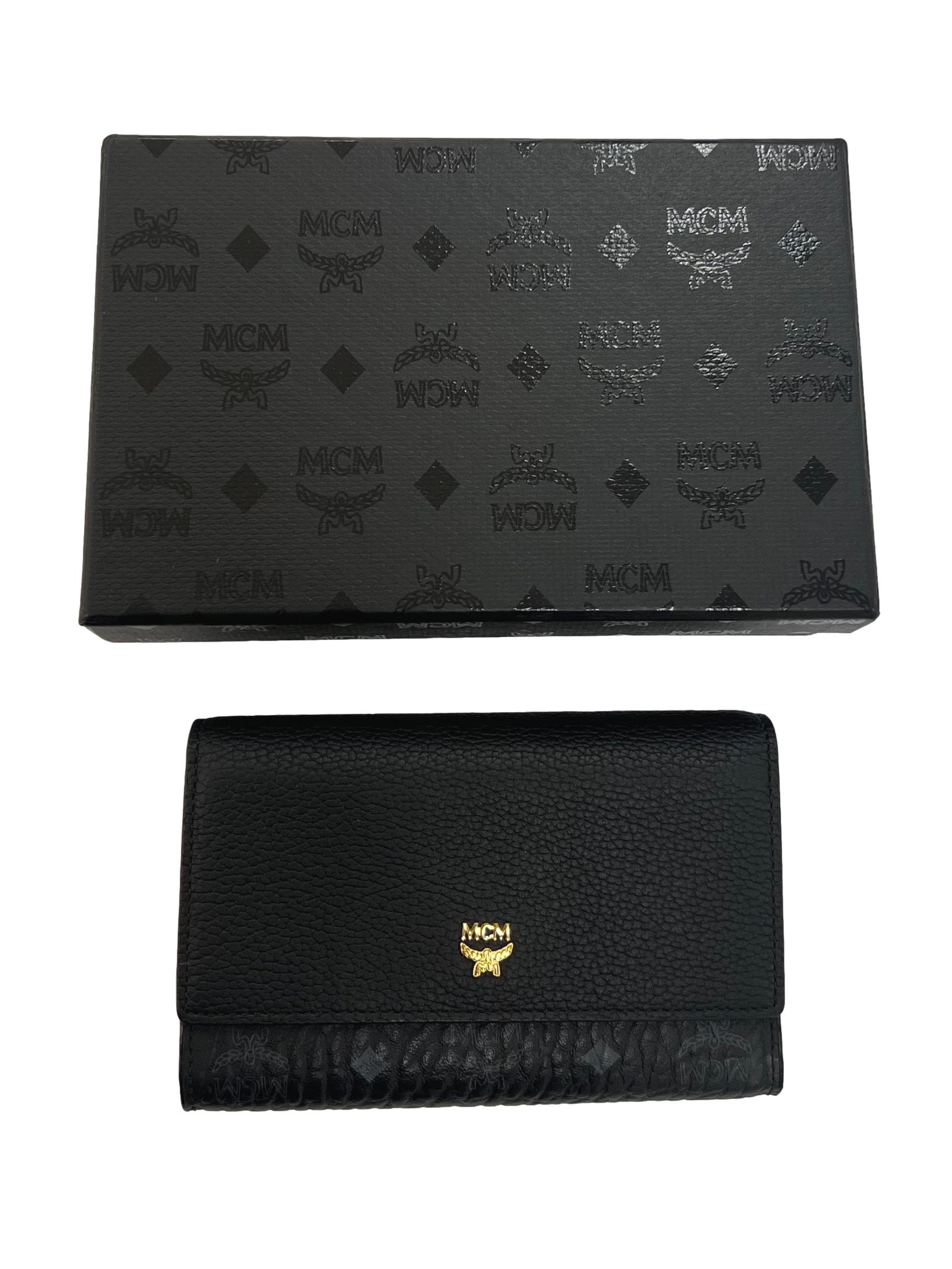Black With Salmon Pink Interior Semi Long Wallet