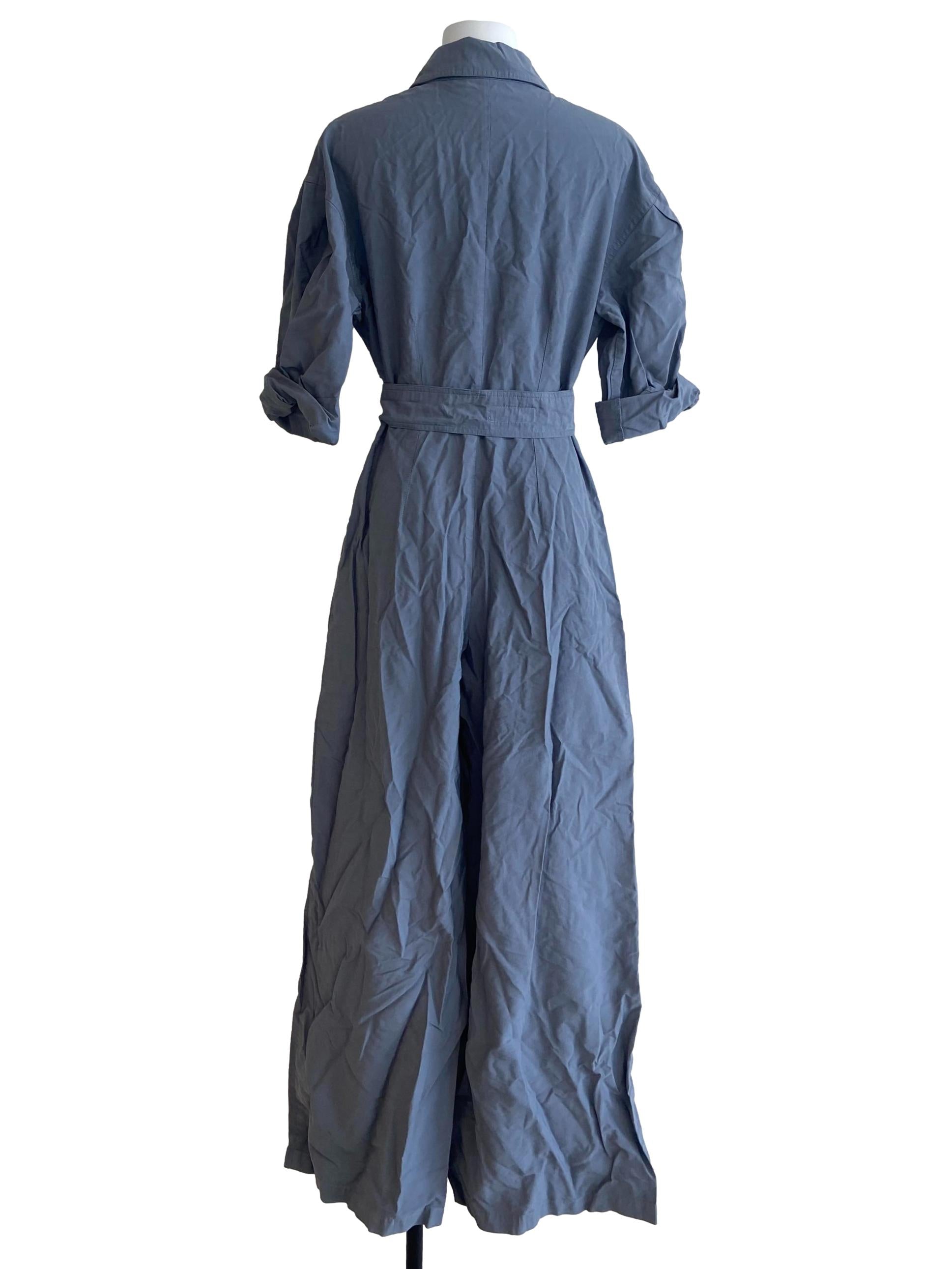 Stone Blue Half Button Twill Jumpsuit