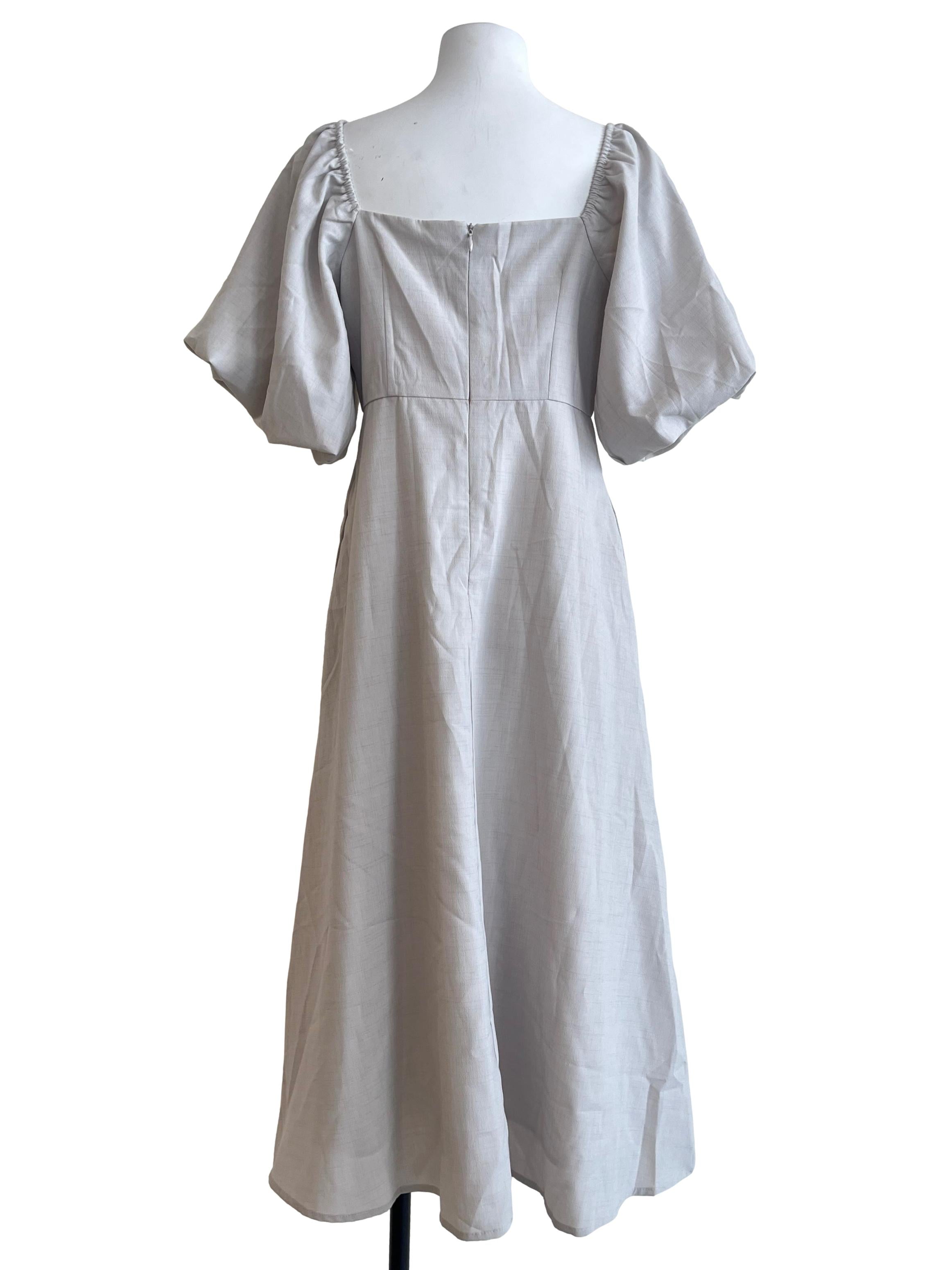 Cloud Grey Puff Sleeve A-Line Dress