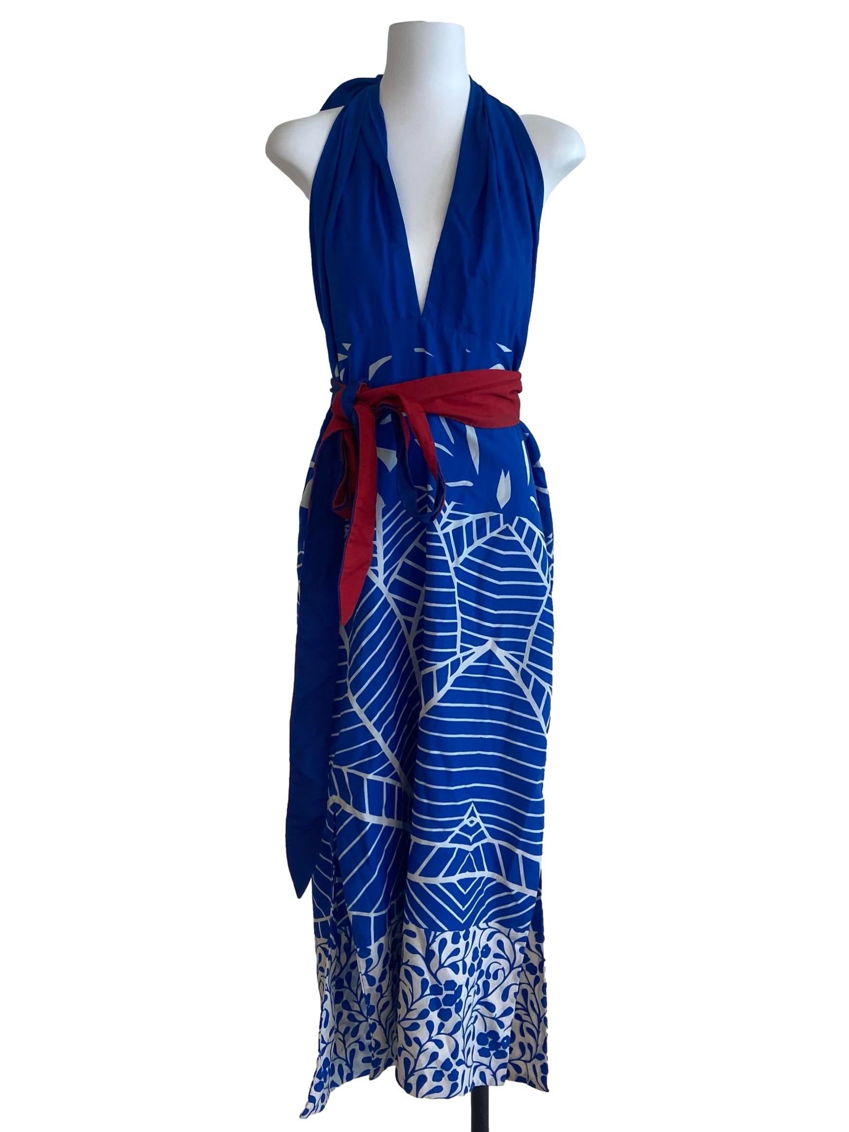 Cobalt Blue Halter Neck Slit Dress