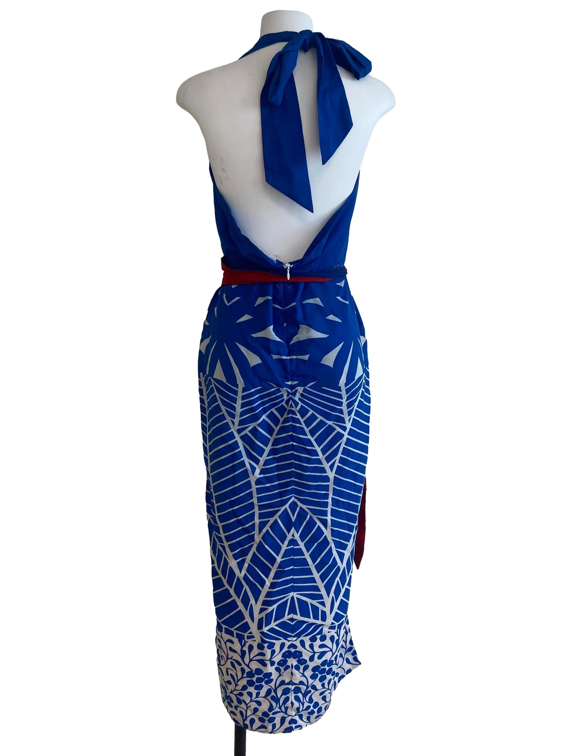 Cobalt Blue Halter Neck Slit Dress