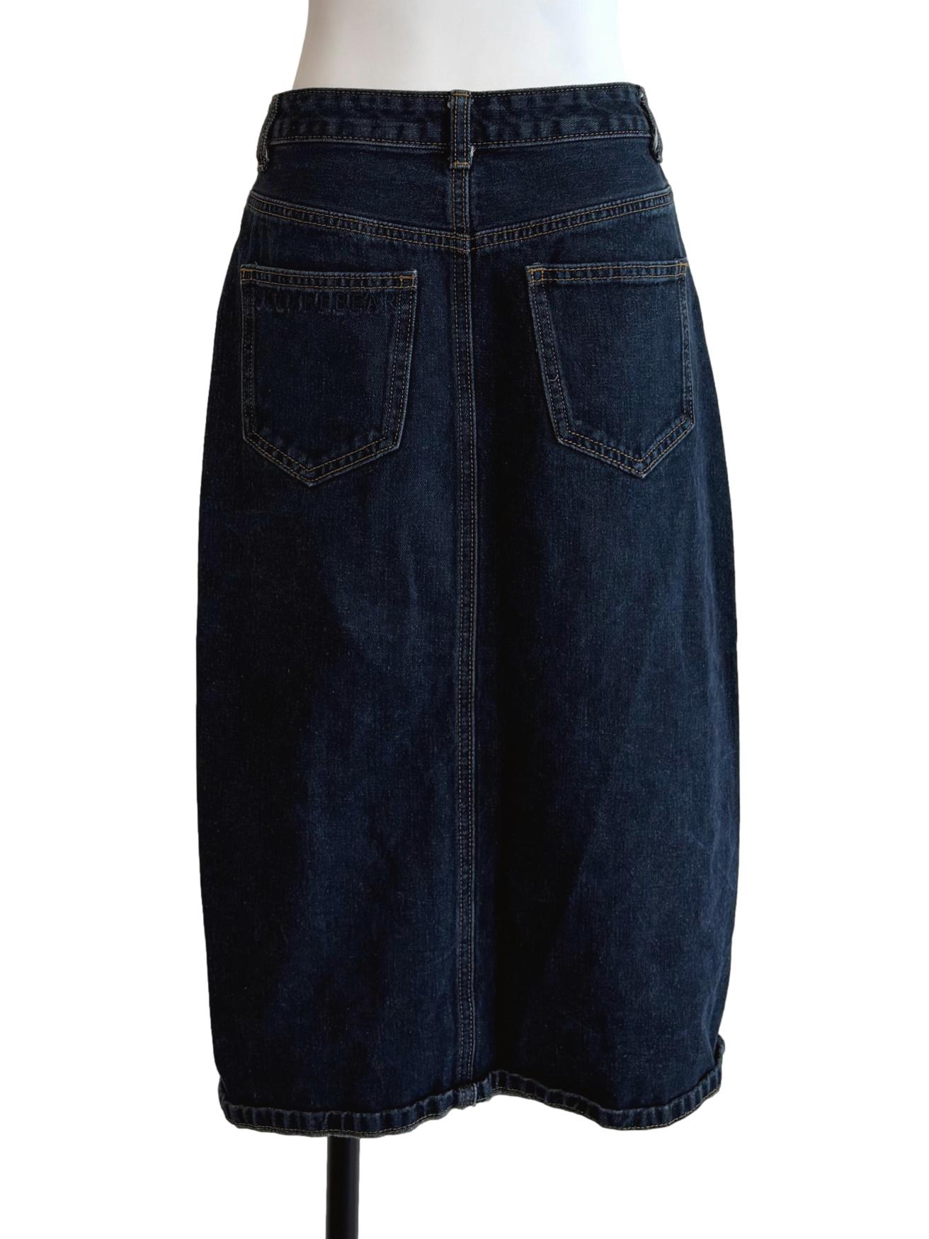 Dark Blue Midi Denim Slit Skirt