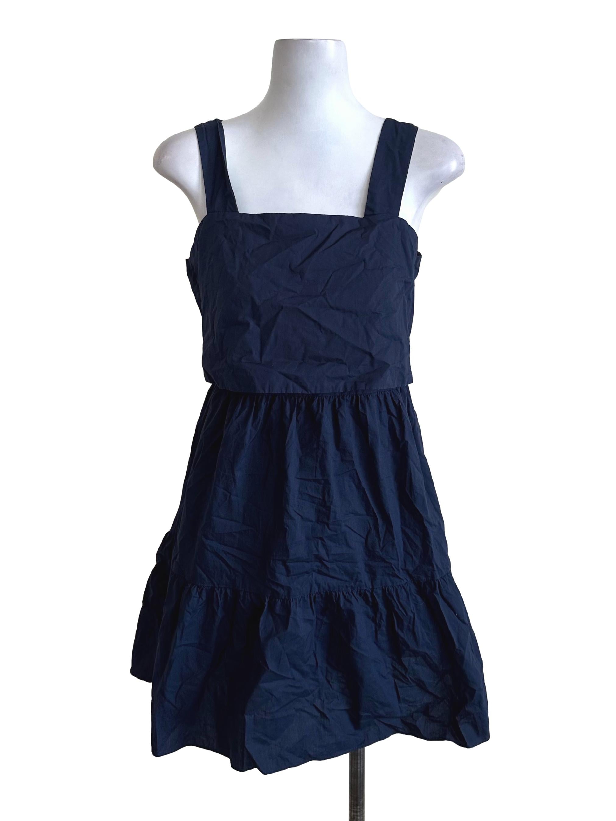 Navy Blue Tiered Back Tied Dress