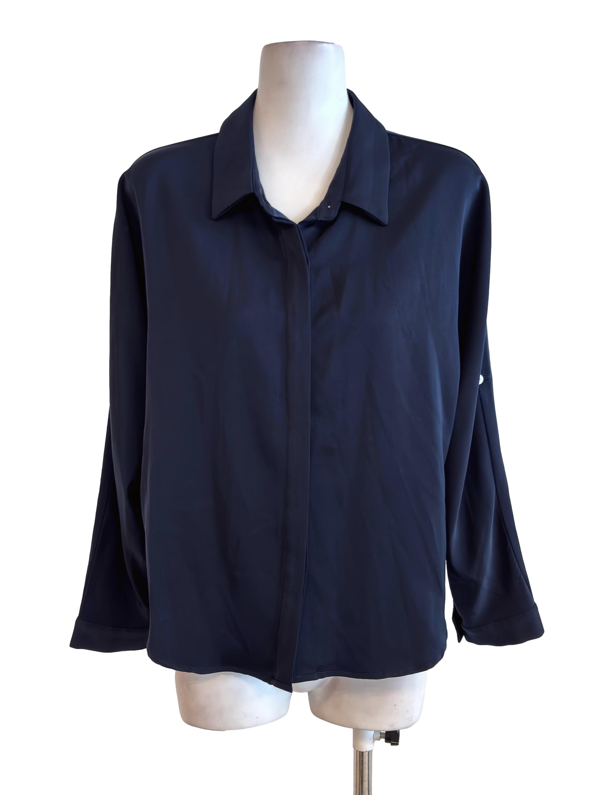 Navy Blue Satin Shirt