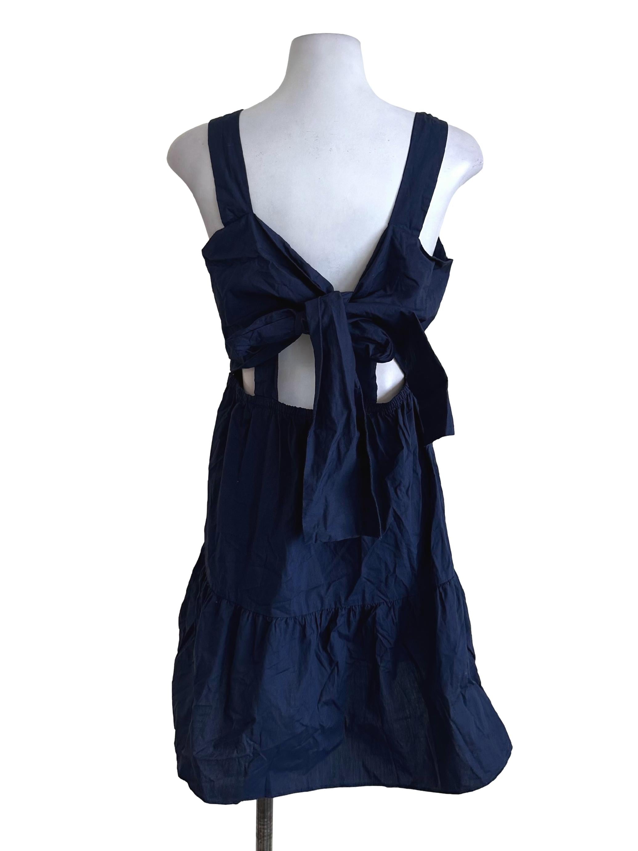 Navy Blue Tiered Back Tied Dress