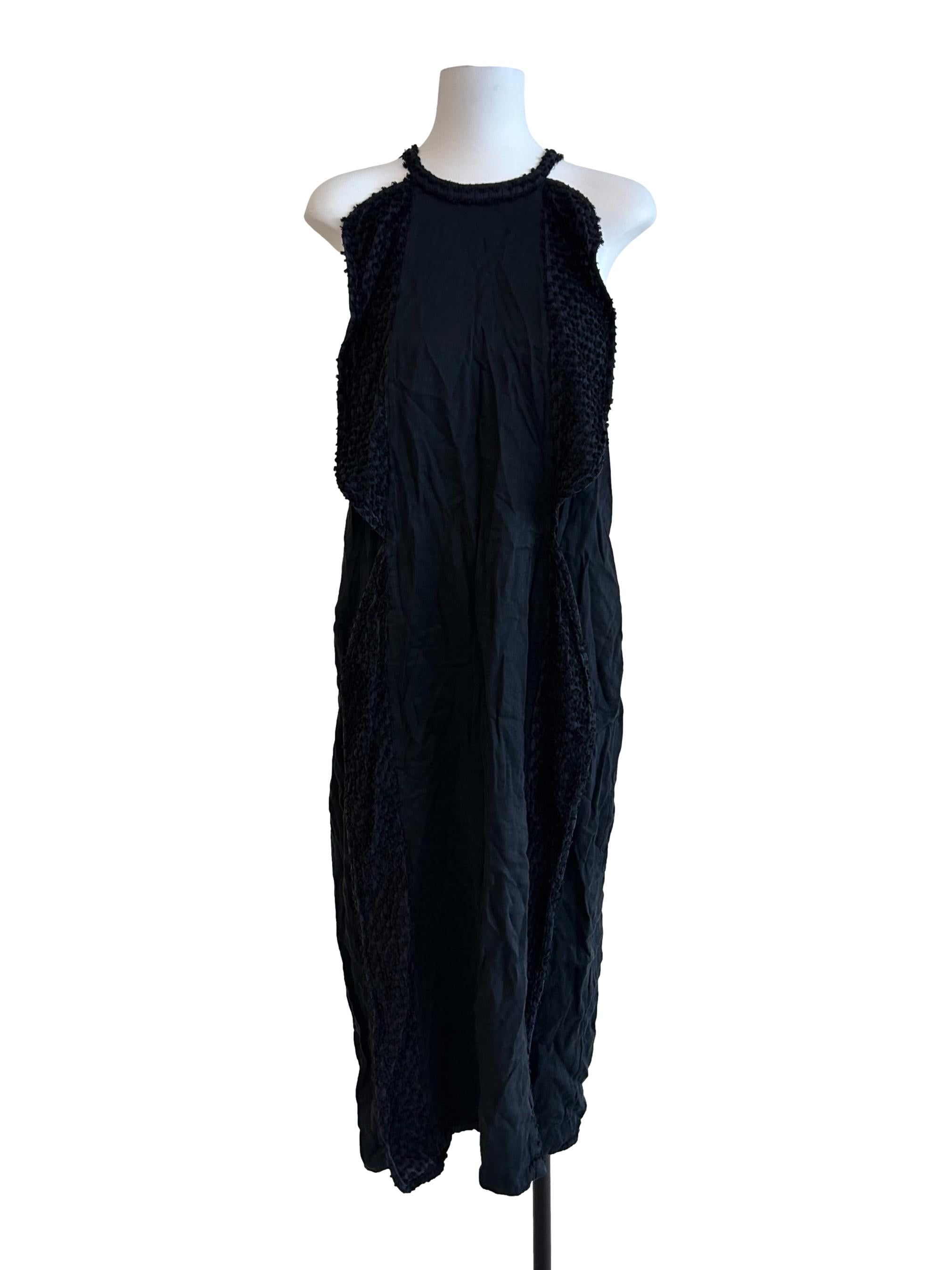 Off Black Textured Halter Dress