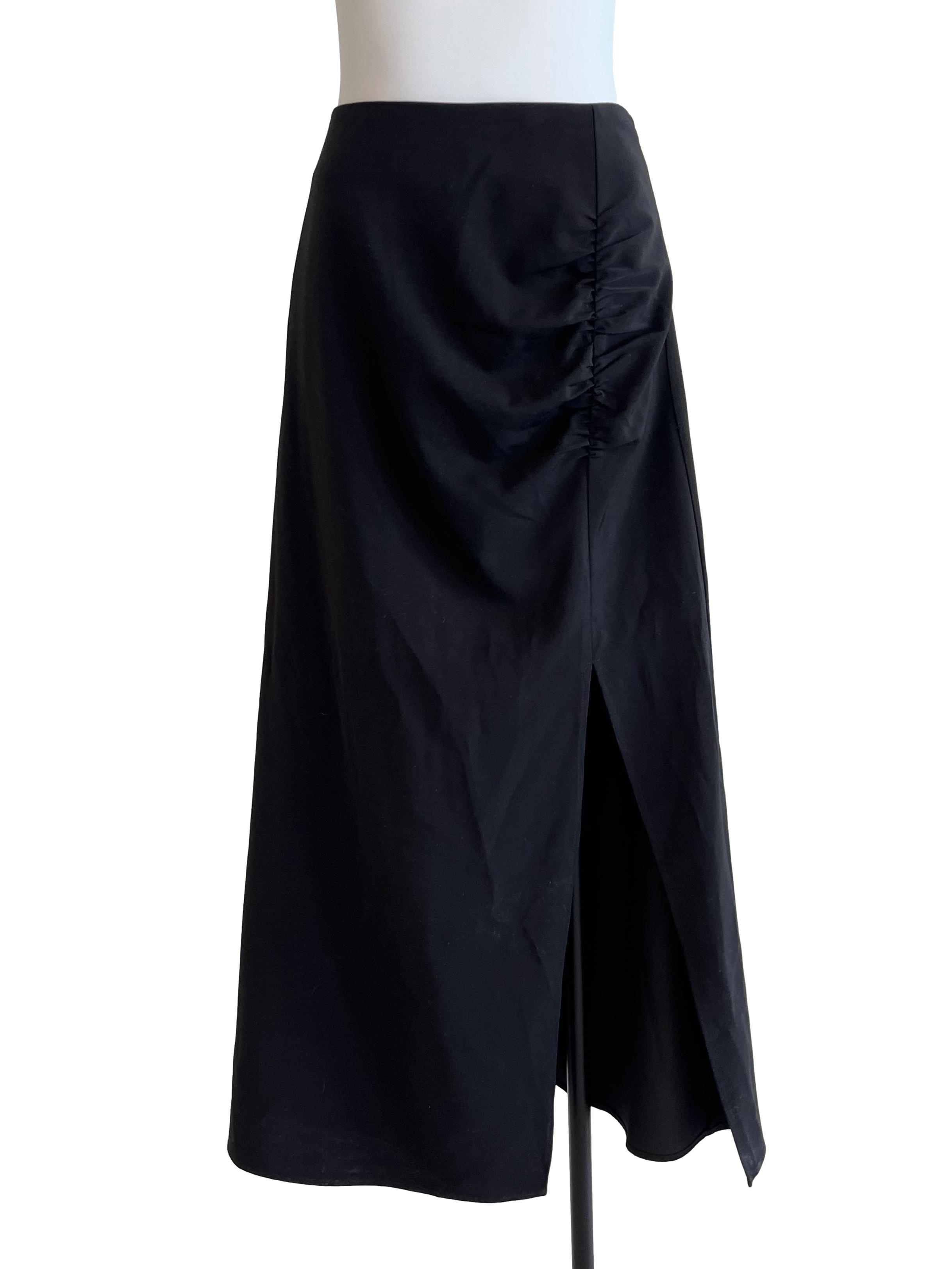 Black Ruched Slit Skirt