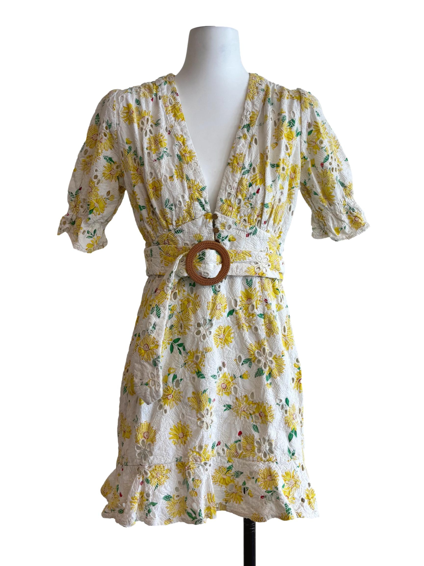 Butter Yellow Floral Cotton Eyelet Dress