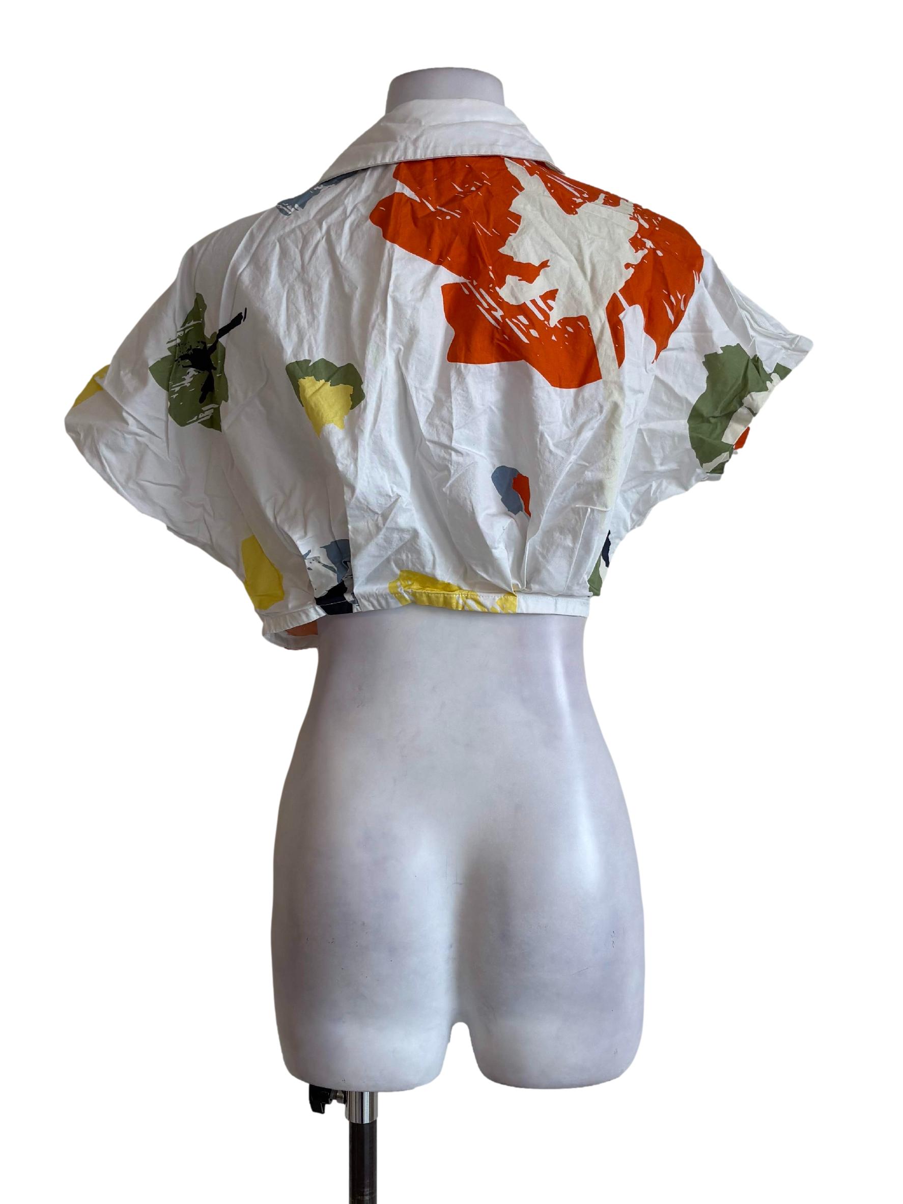 White Abstract Pattern Cotton Crop Top OSN