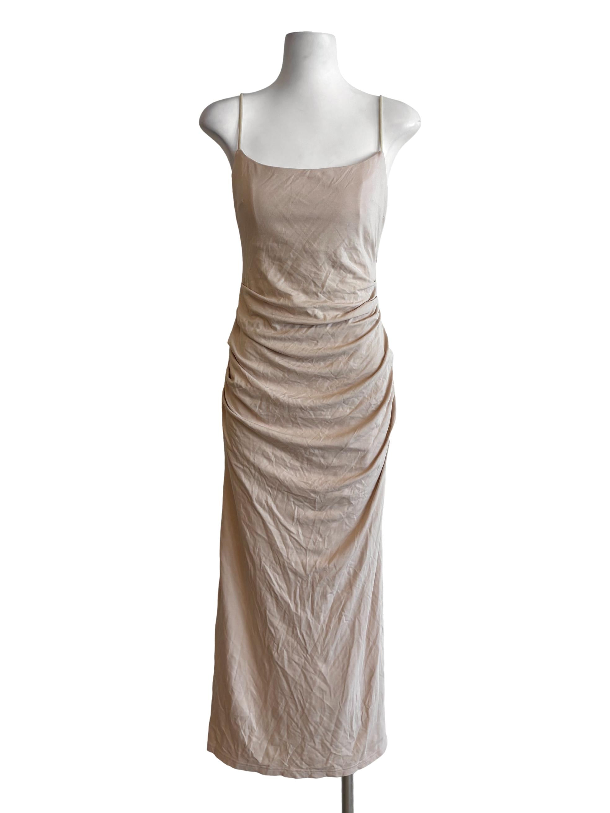 Almond Beige Spaghetti Strap Bodycon Dress