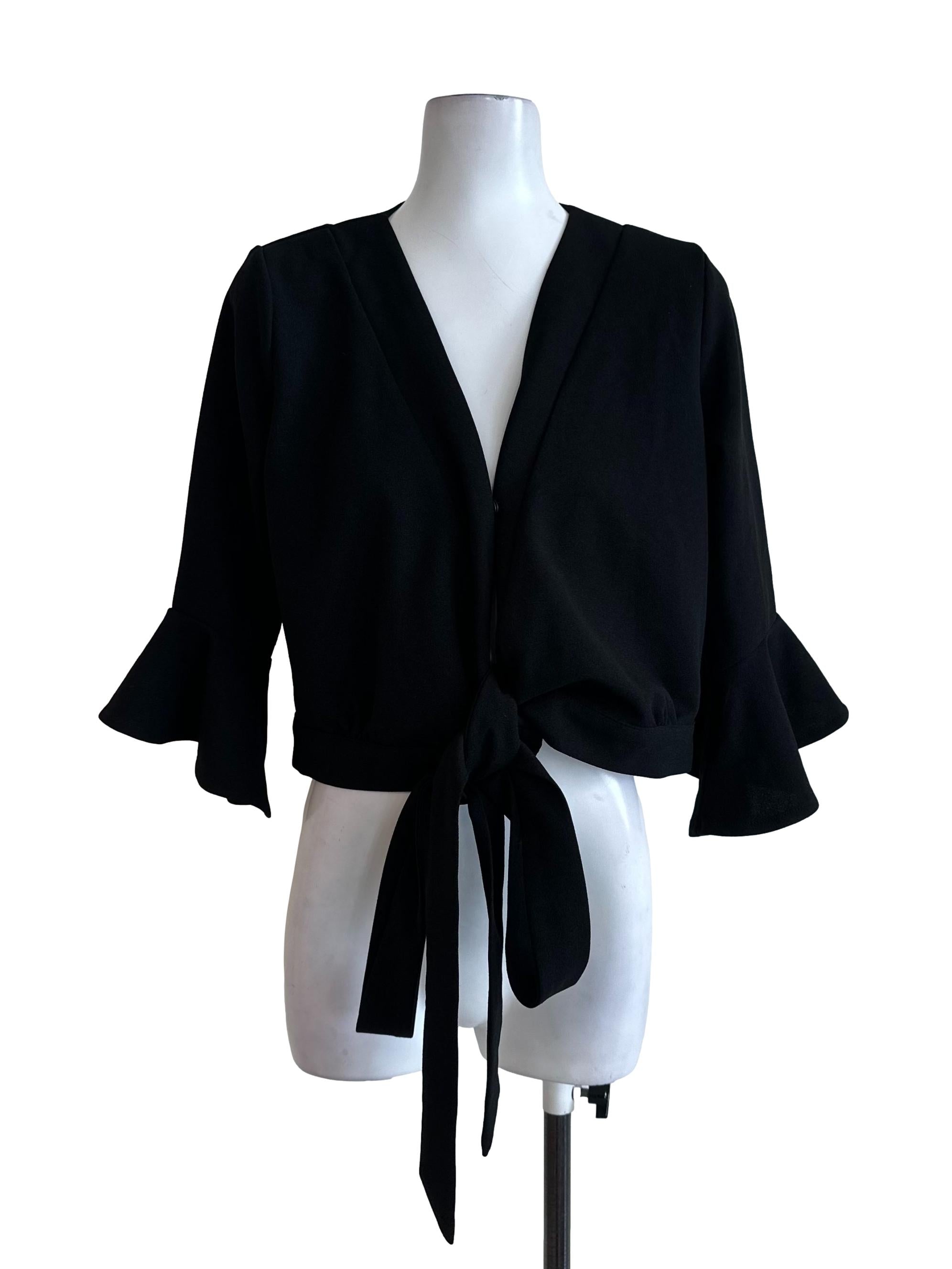 Onyx Black V Neck Front Tie Cardigan