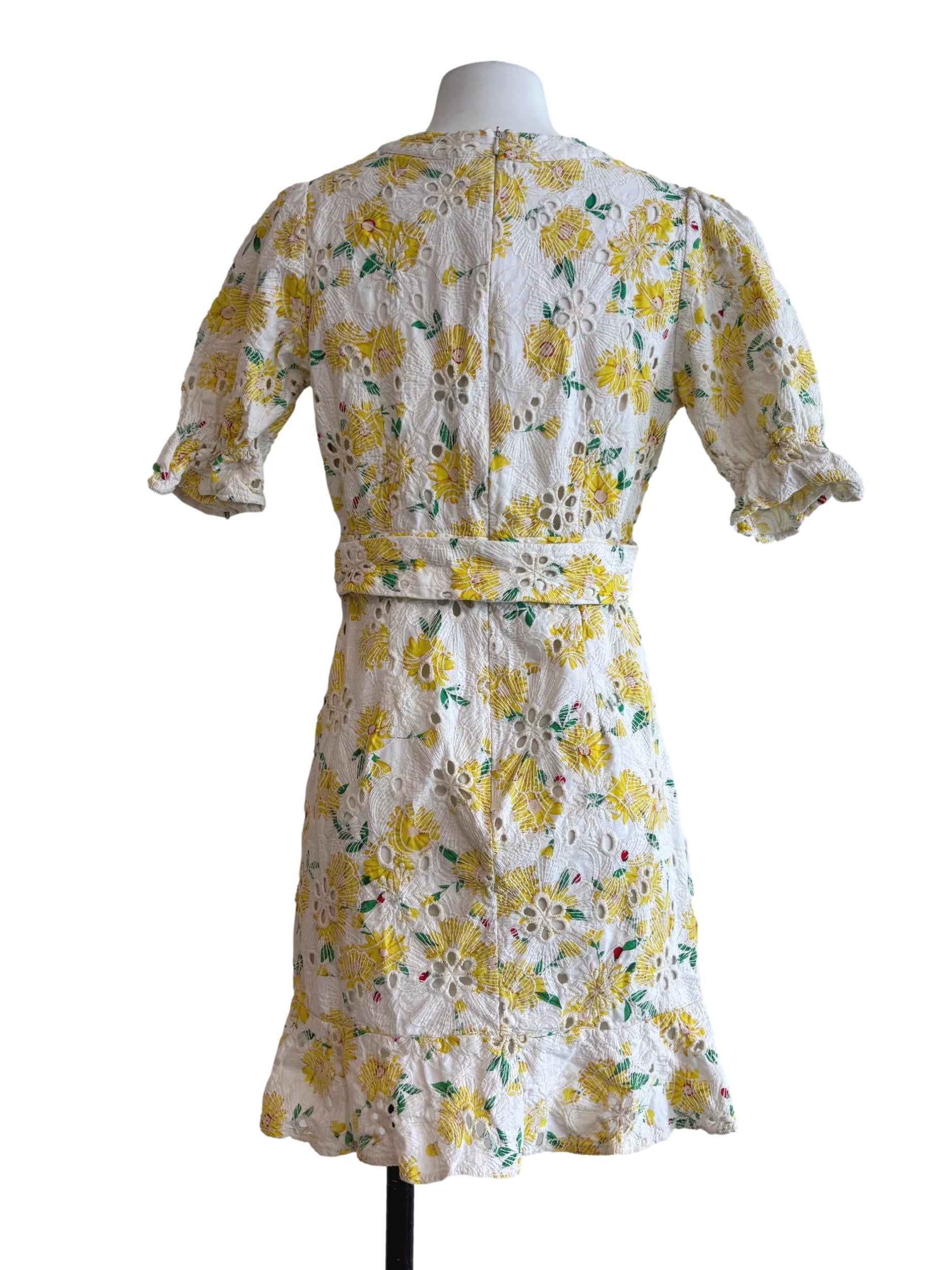 Butter Yellow Floral Cotton Eyelet Dress