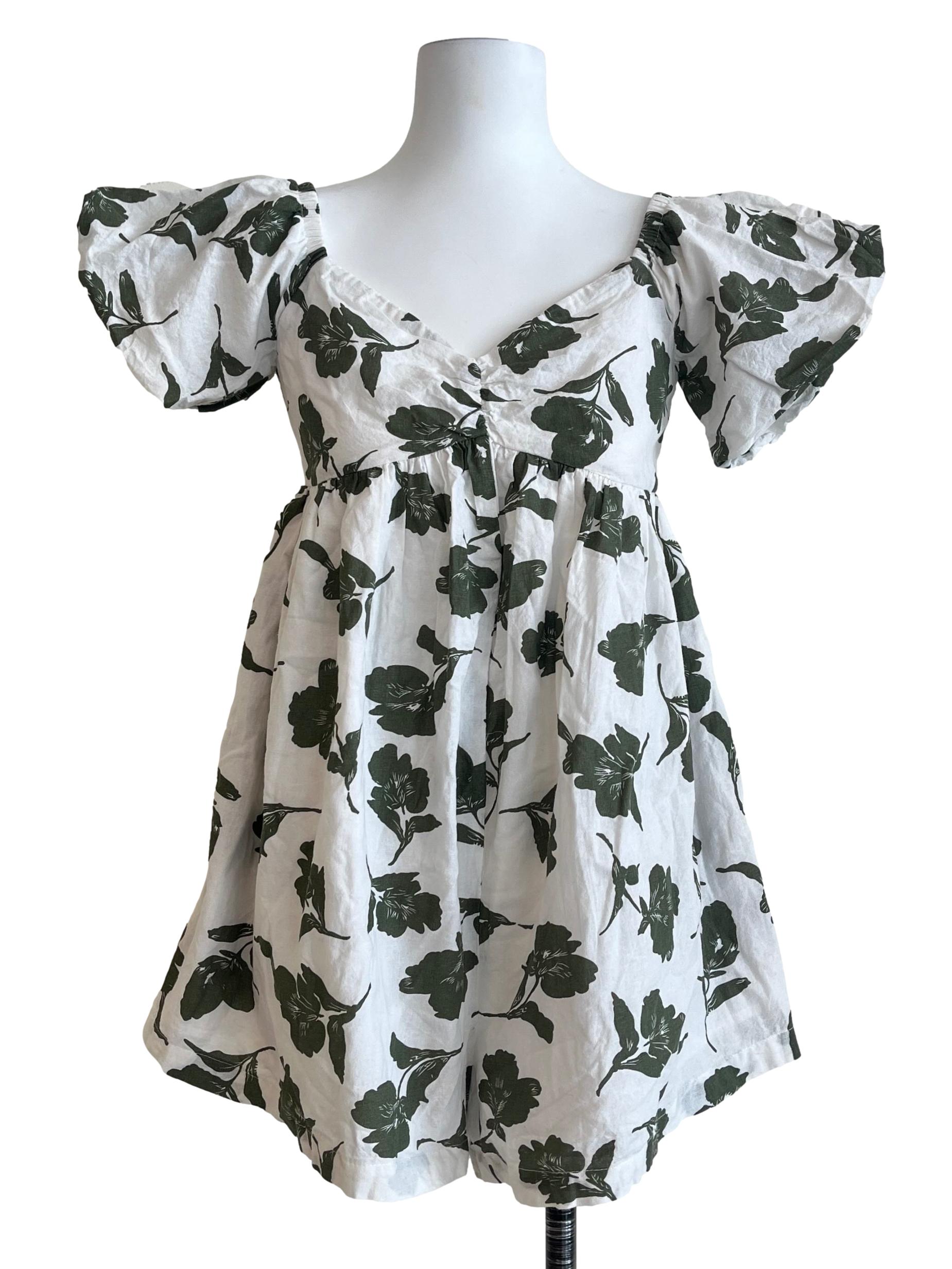 Daisy White Floral Printed Puff Sleeve Rompers LB