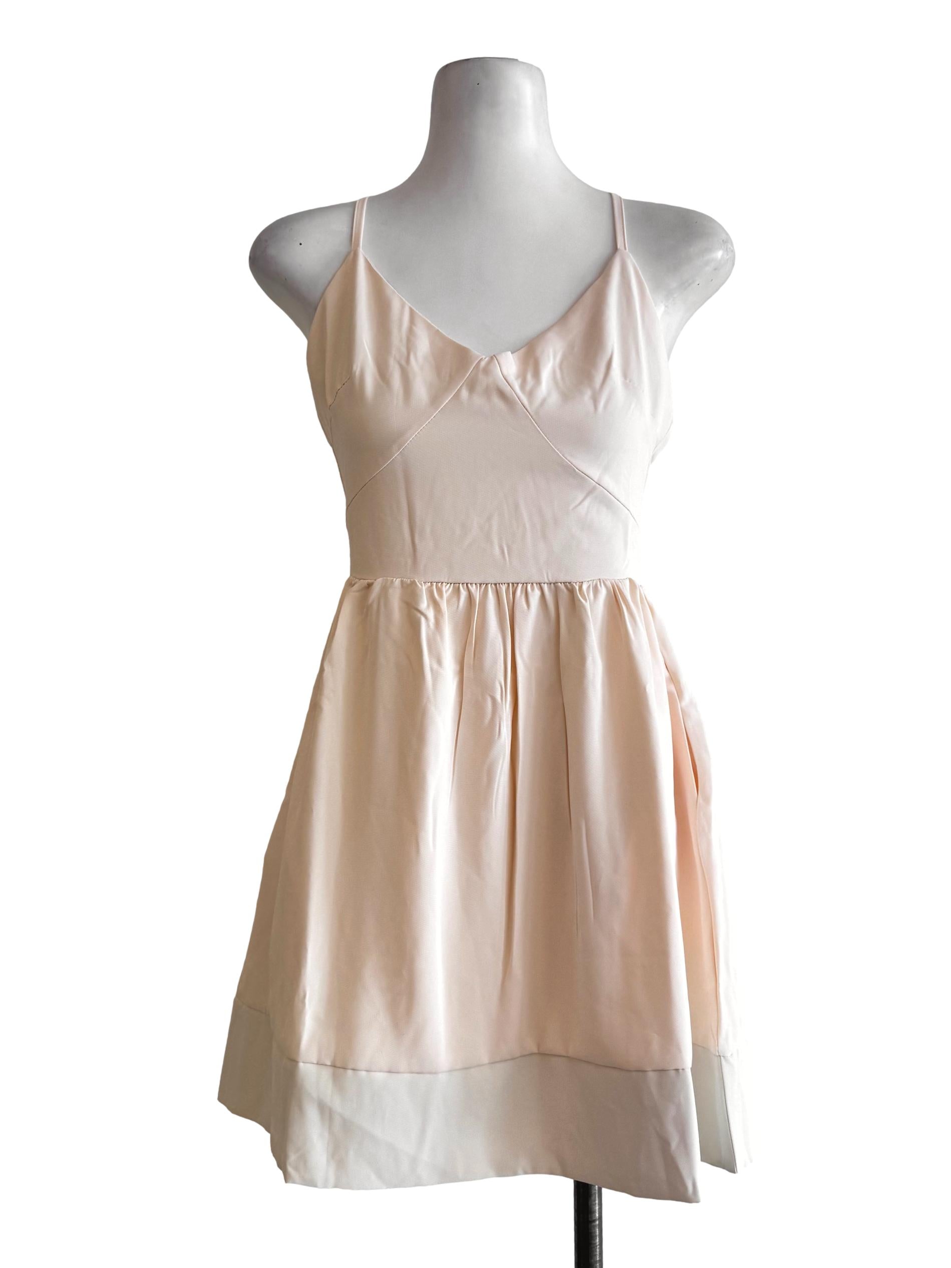 Cream V Neck Empire Dress