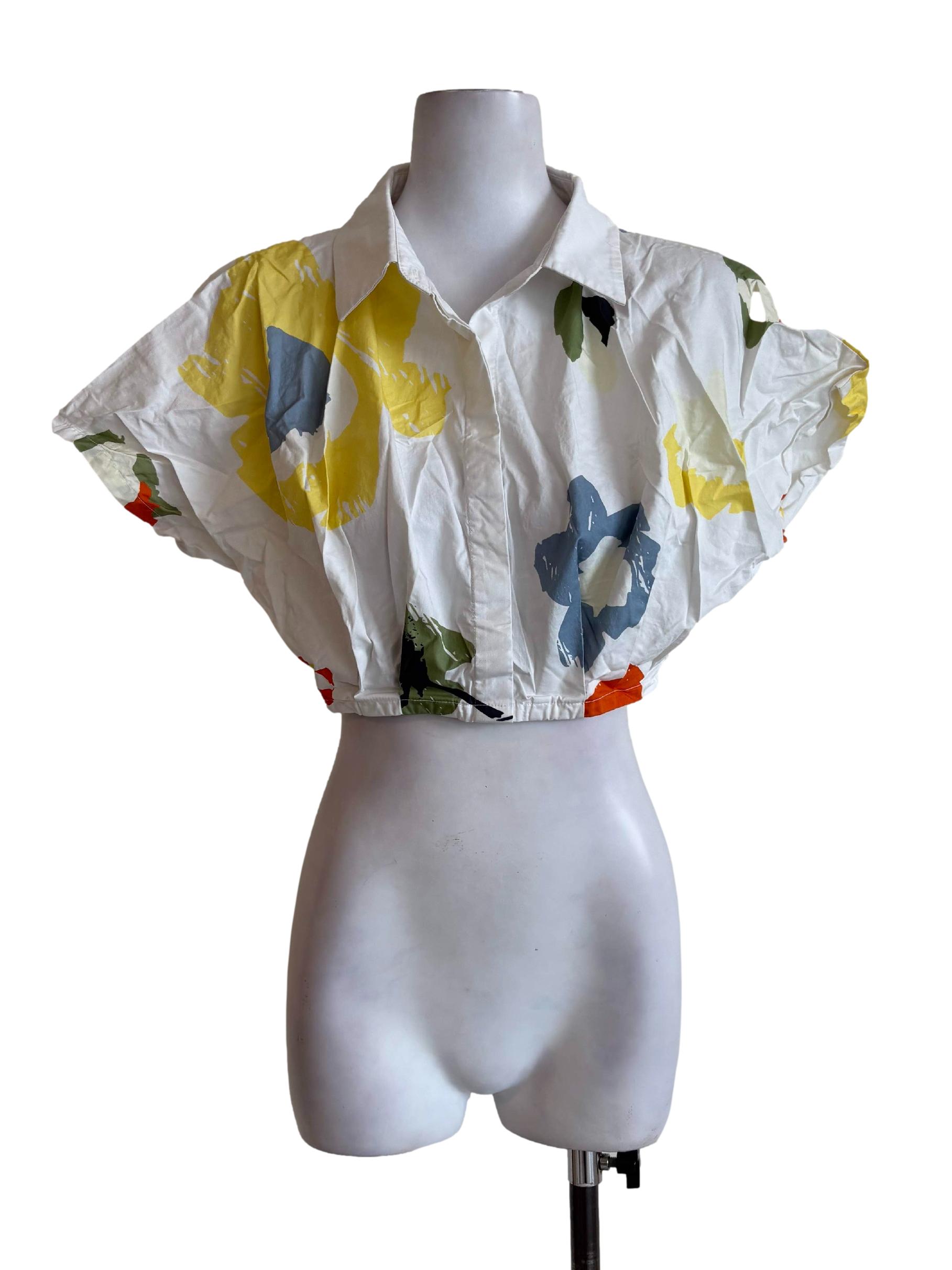 White Abstract Pattern Cotton Crop Top OSN