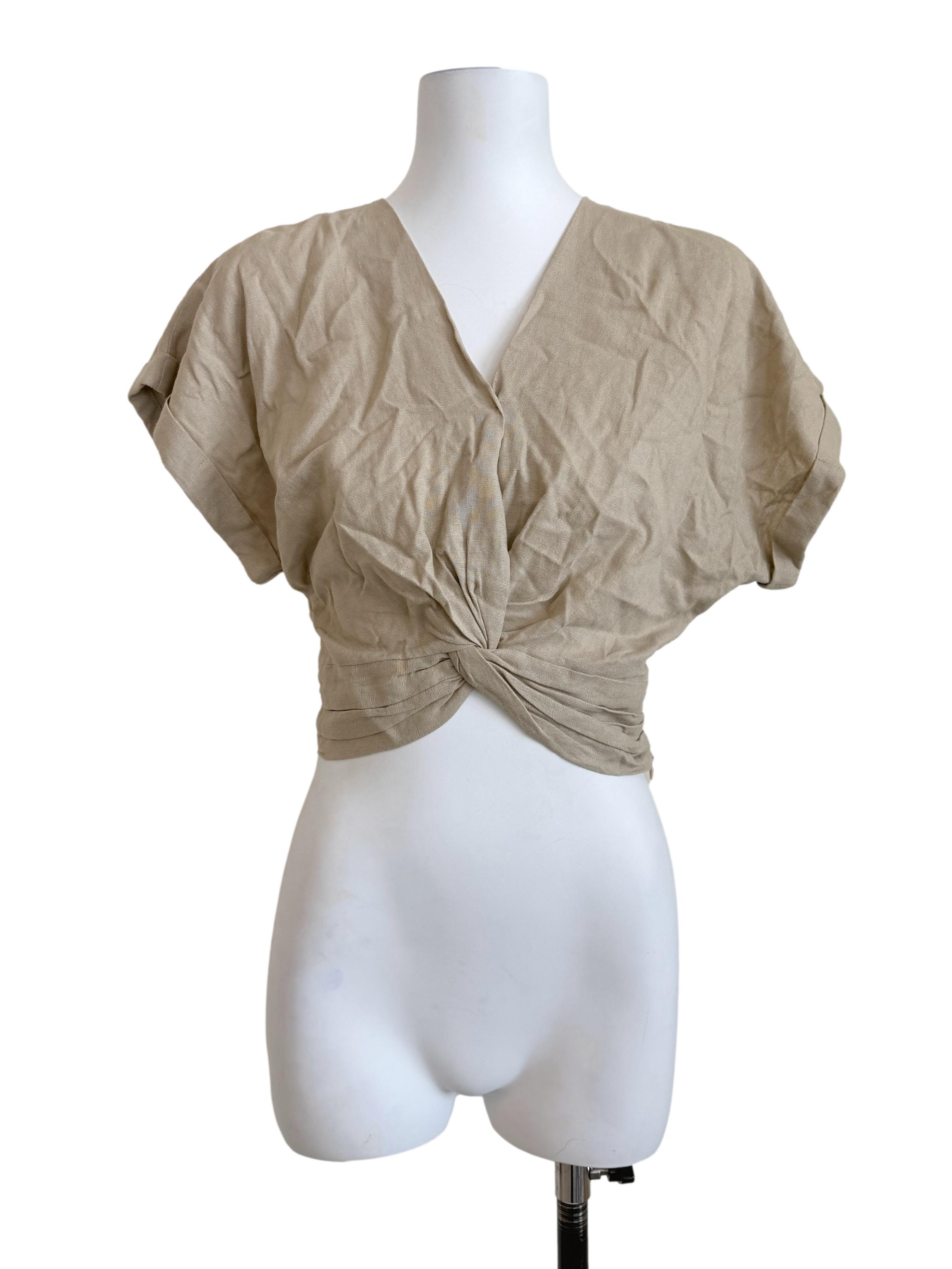 Bone Beige V-Neck Top LB