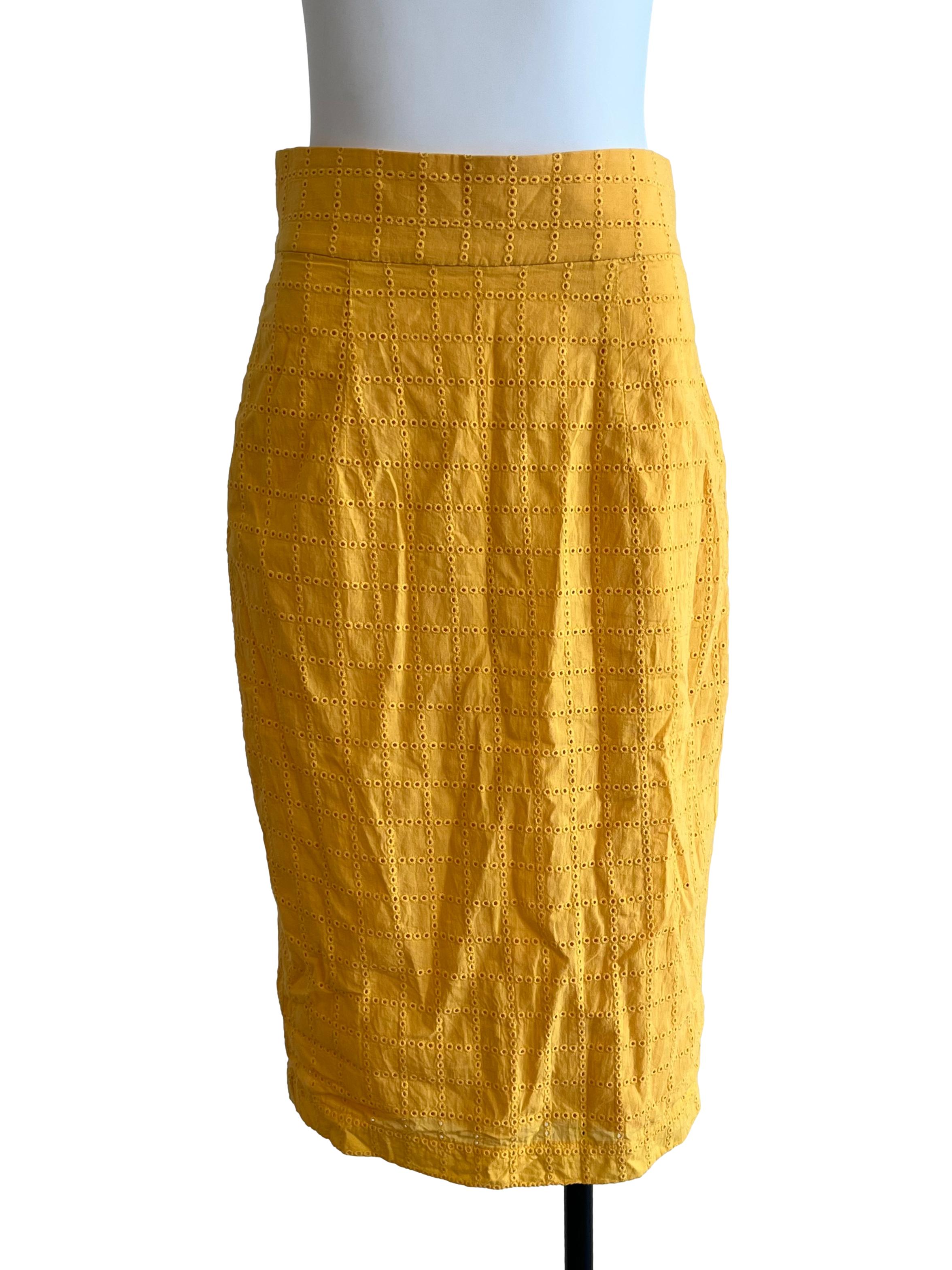 Mustard Eyelet Pencil Skirt
