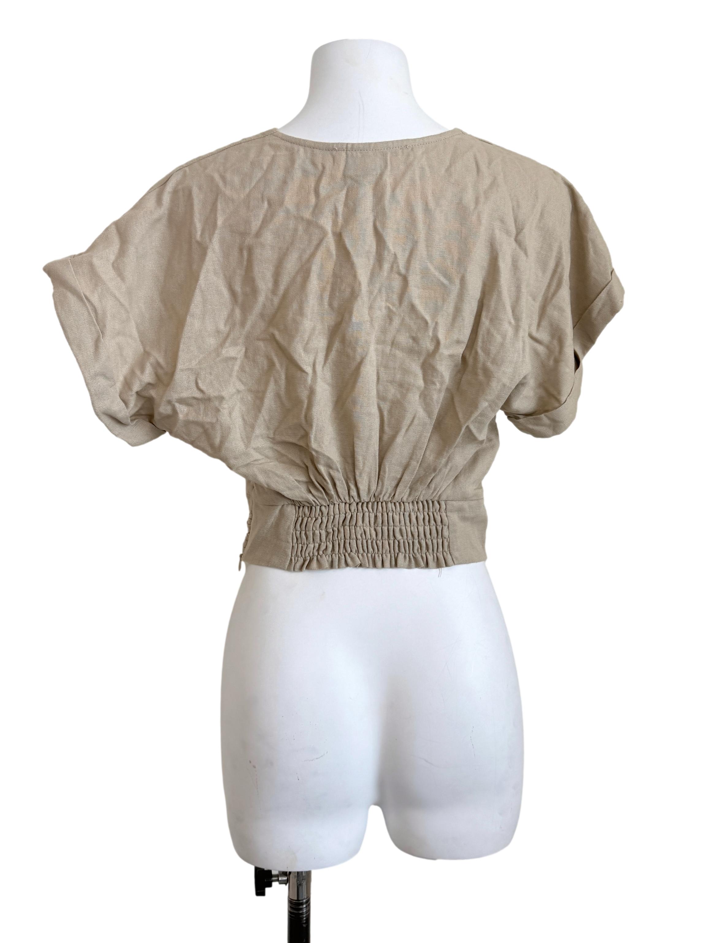 Bone Beige V-Neck Top LB