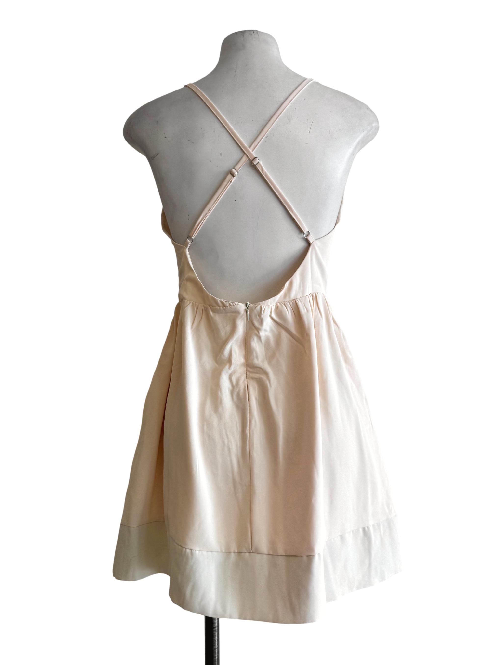 Cream V Neck Empire Dress