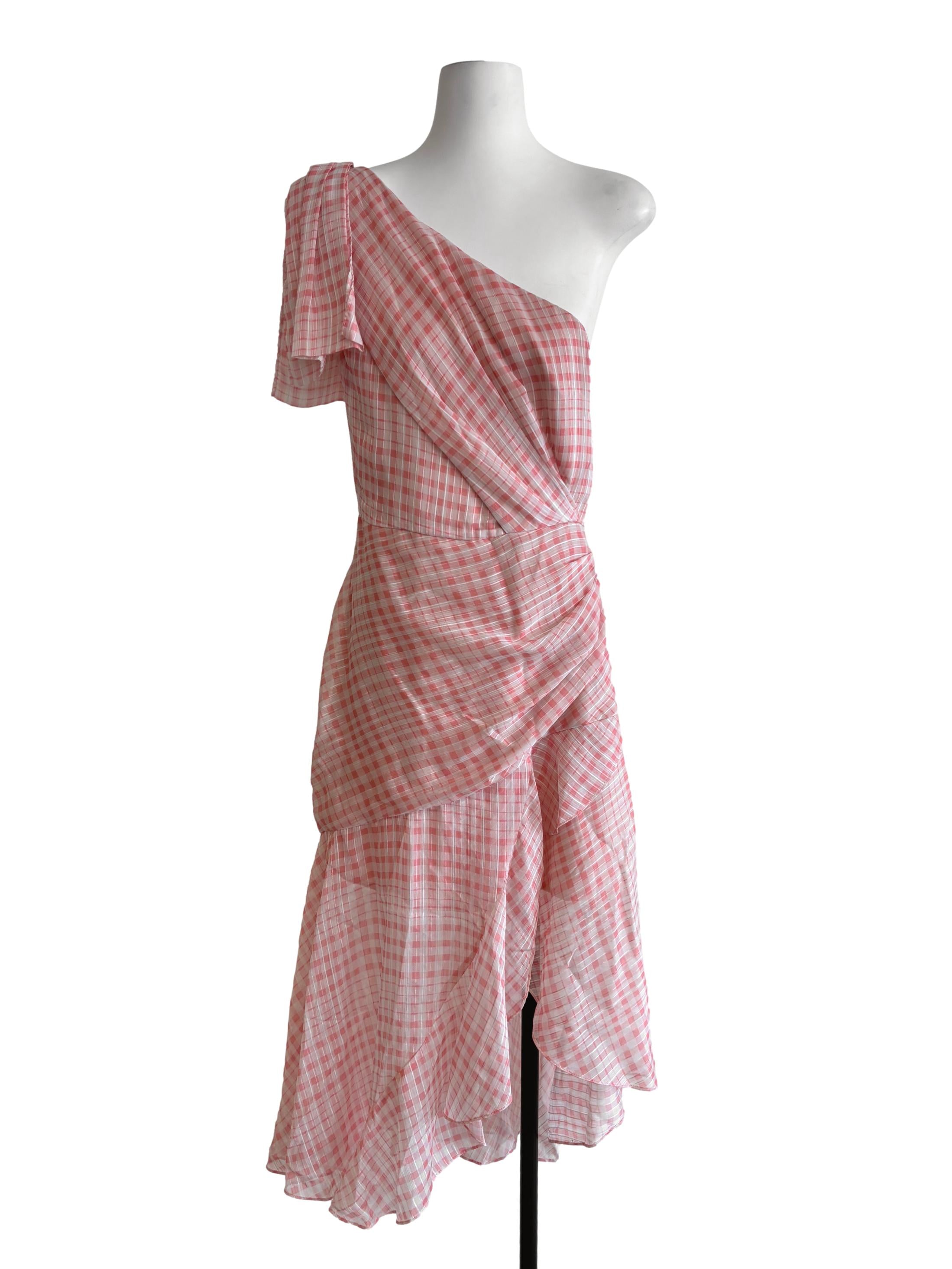 Rose Pink Checkered Ruffle Dress