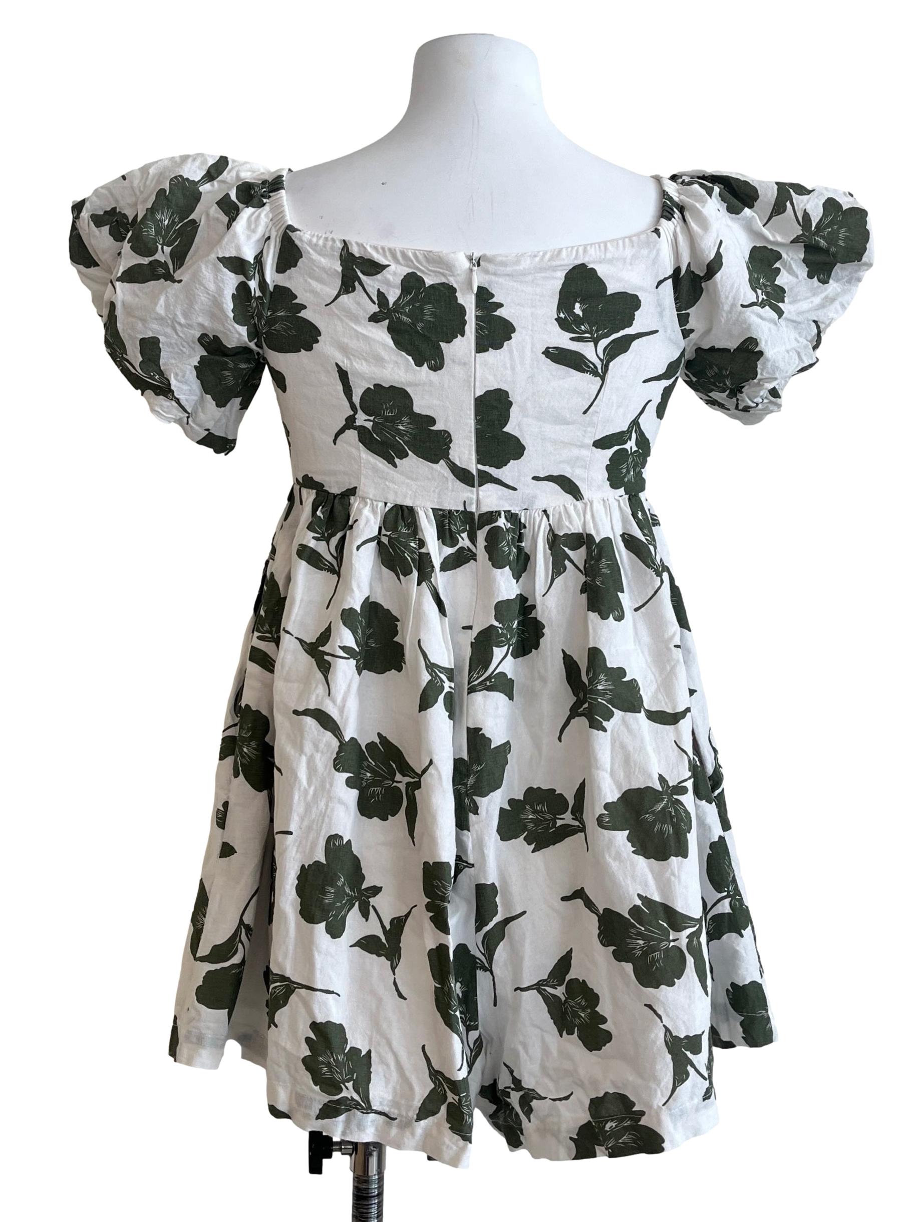 Daisy White Floral Printed Puff Sleeve Rompers LB