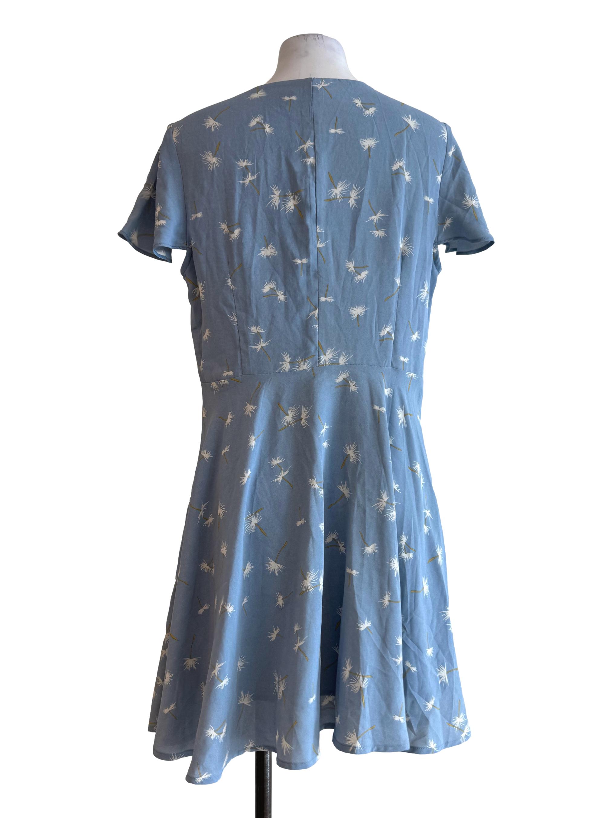 Pale Blue Prints V Neck Dress TTR
