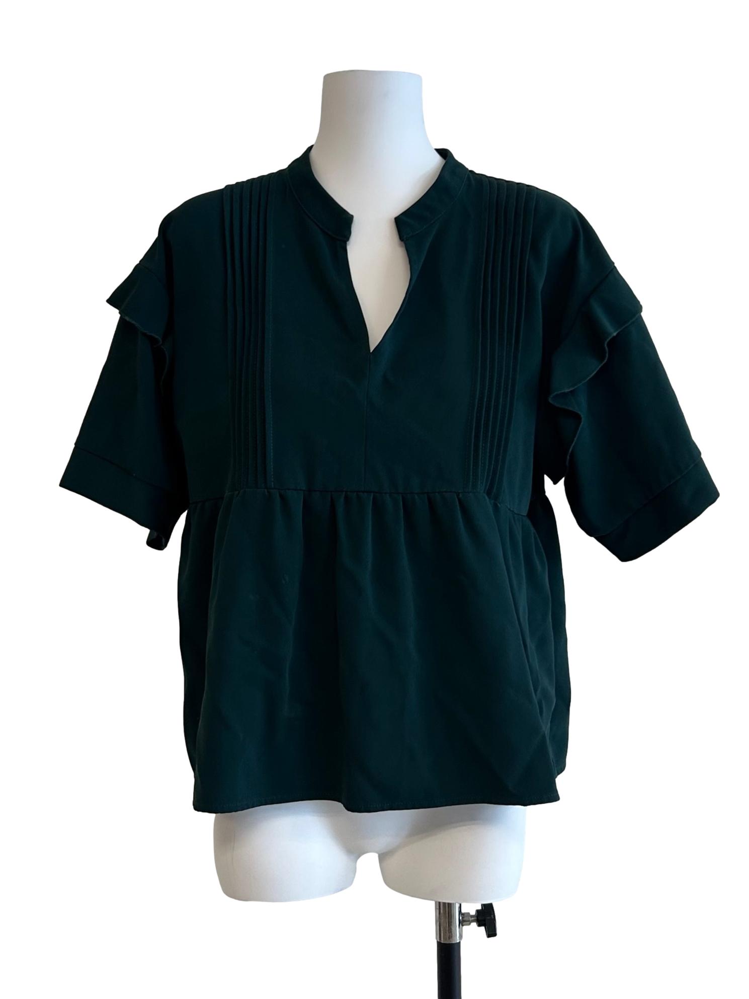 Dark Green Short Sleeve Blouse