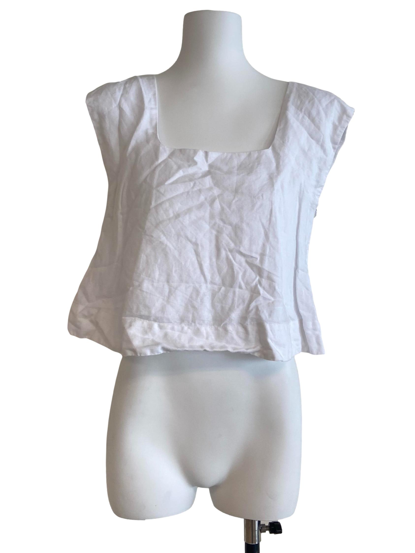 White Square-Neck Linen Top OSN