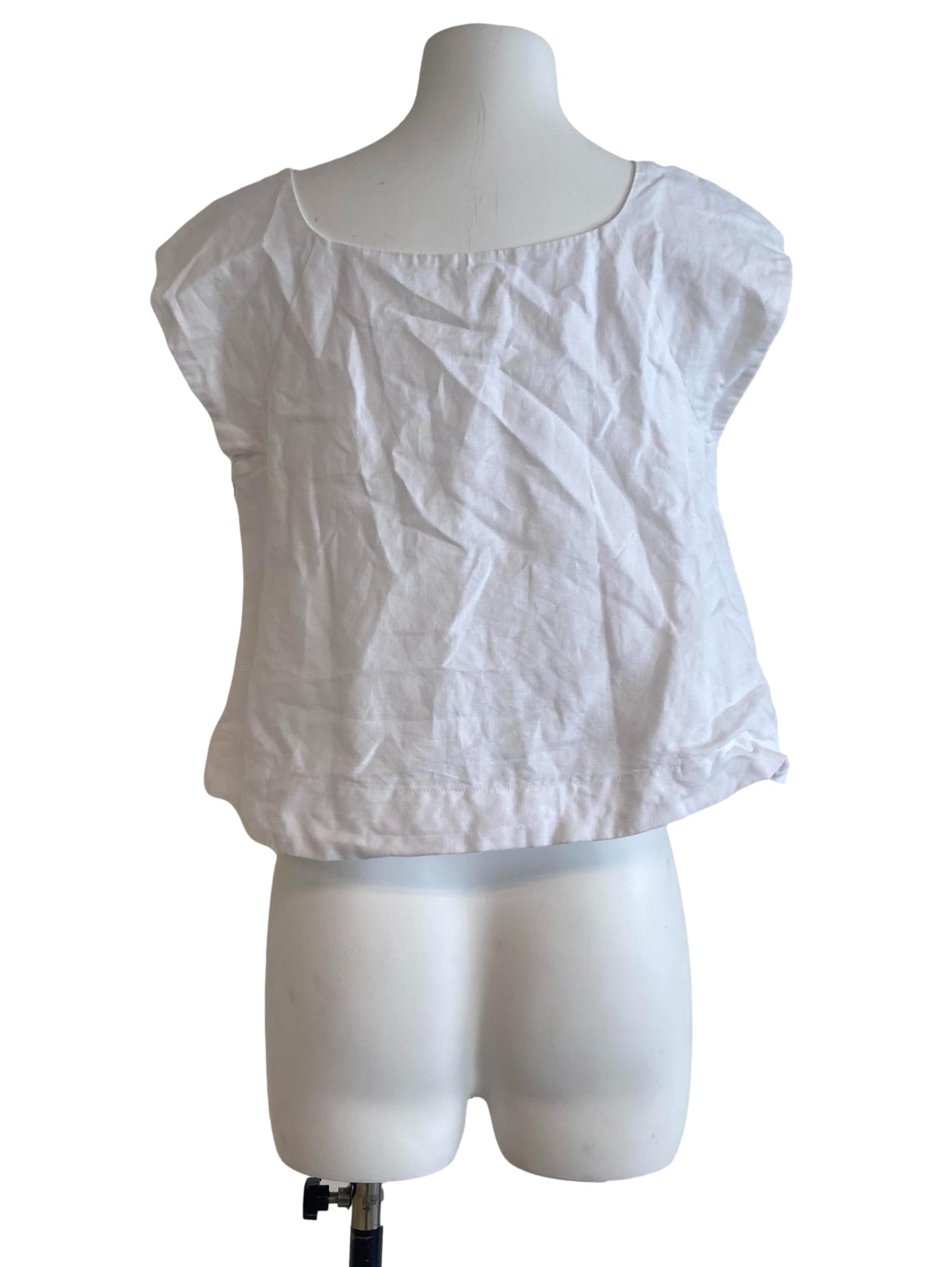 White Square-Neck Linen Top OSN