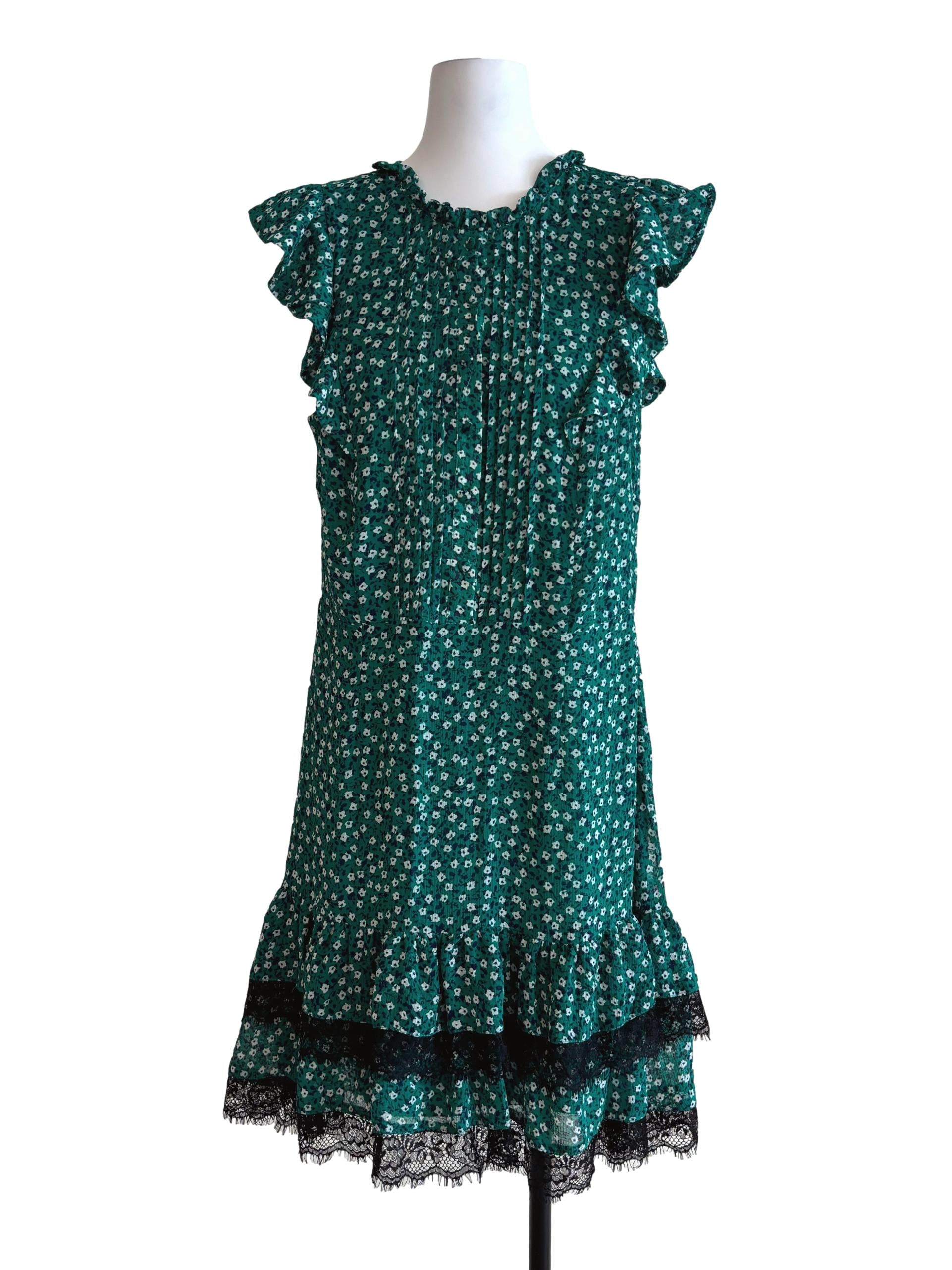 Jade Green Floral Ruffle Dress