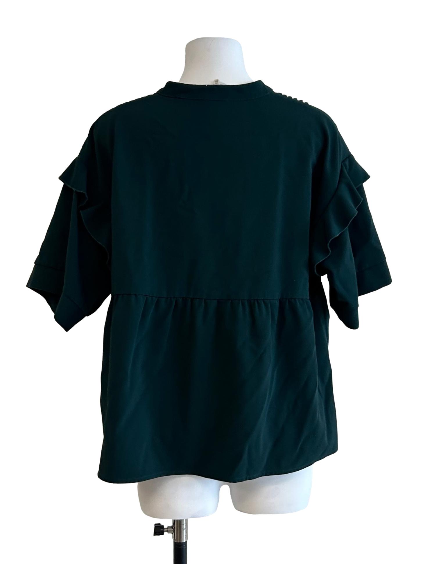 Dark Green Short Sleeve Blouse