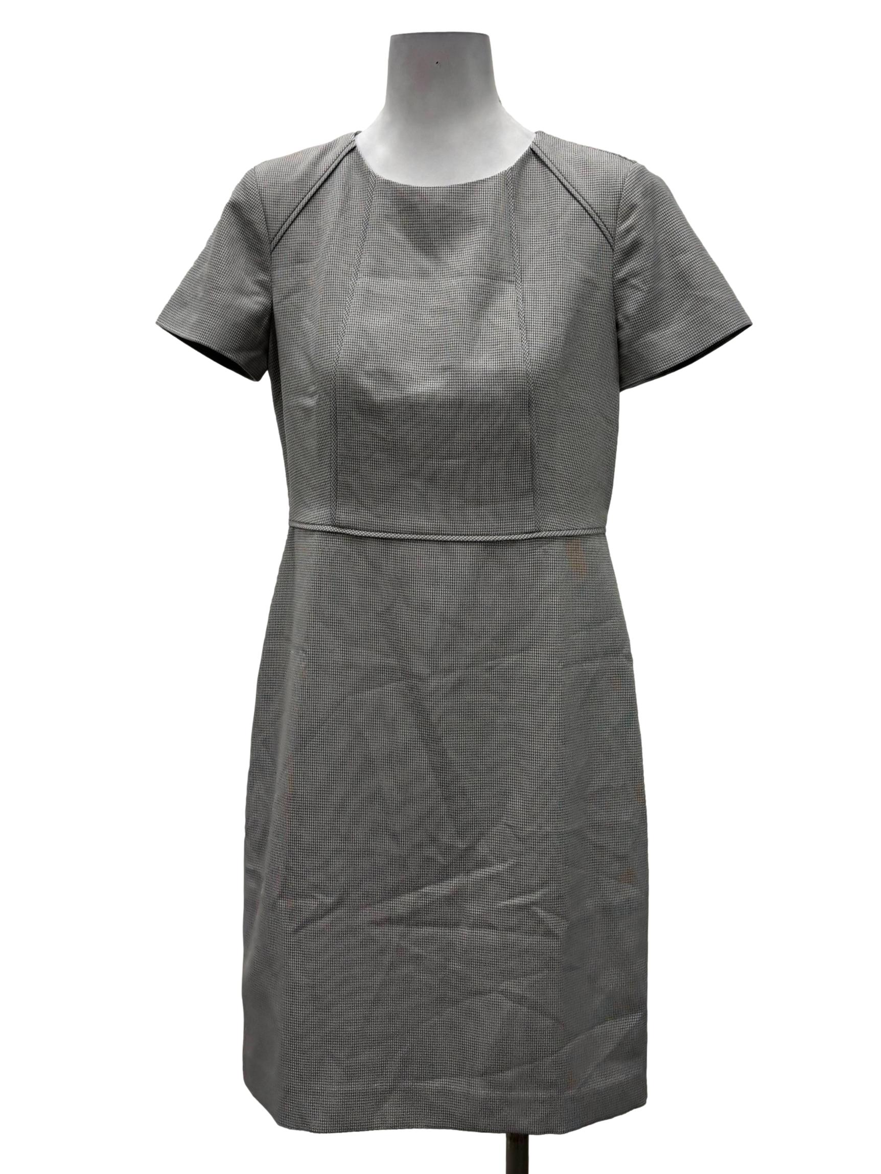 Grey V-Neck Roundneck Grid Sheath Dress