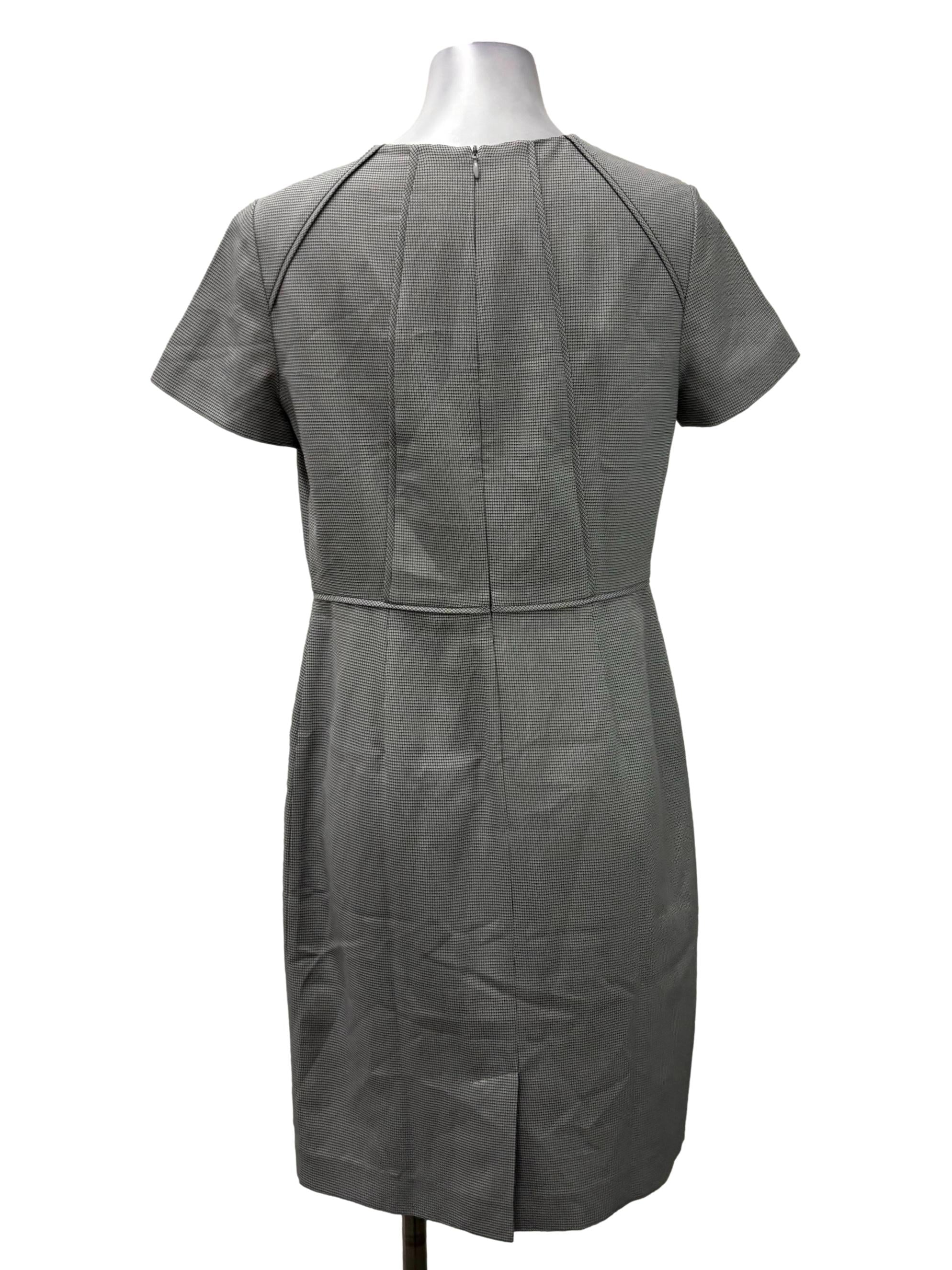 Grey V-Neck Roundneck Grid Sheath Dress