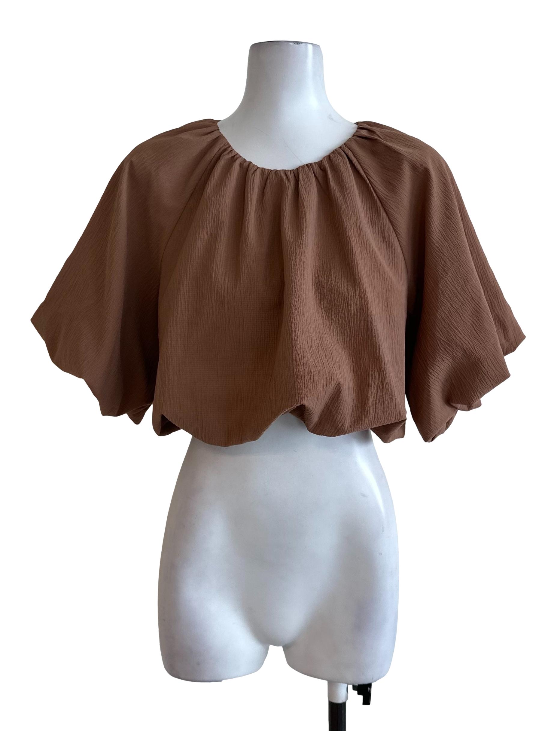 Mocha Brown Textured Bubble Top