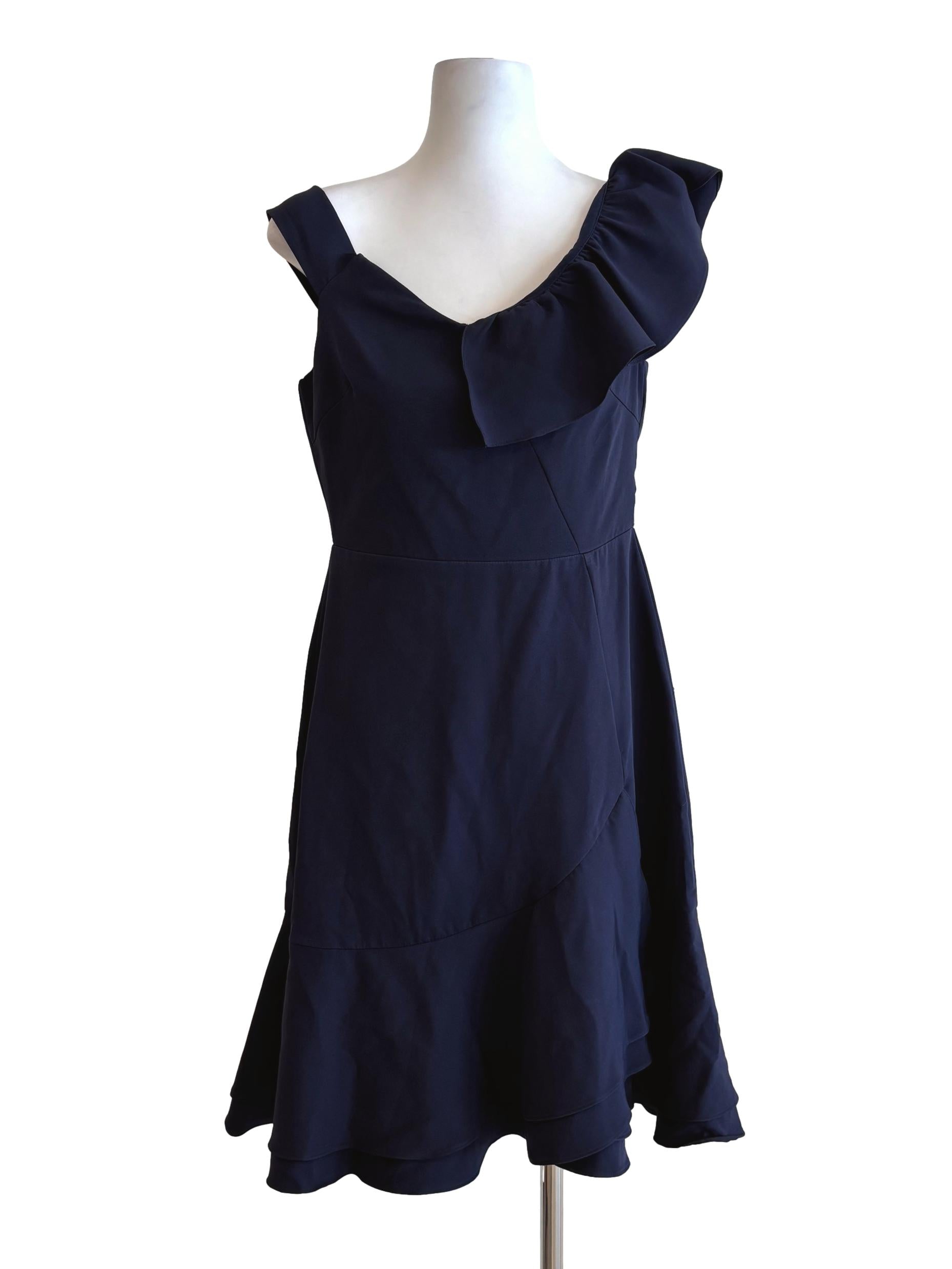 Navy Blue Ruffle Sleeveless Peplum Dress